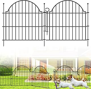 Decorative Metal Garden Fence with Gate Lock 10 Panels, 24in (H) x 20ft ...
