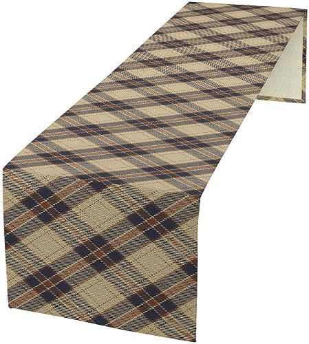 Vintage Blue Brown Beige Plaid Tablerunner Luxurious Fresh Table Runner for Home