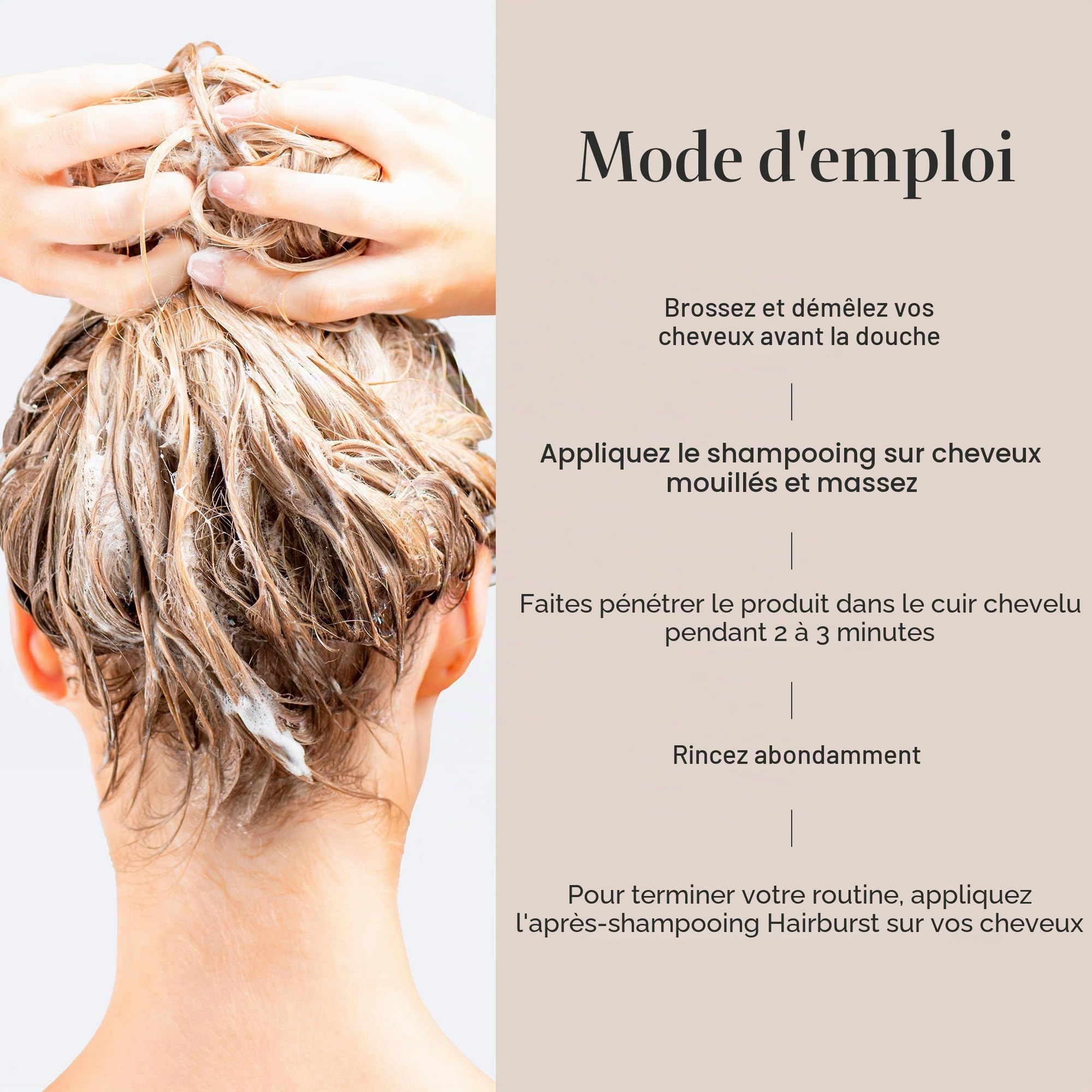 HAIR BURST Shampooing Pousse Cheveux pour Femme — Cheveux Secs et Abîmés, Hydrate et Répare, Réduit la Perte, Stimule la Pousse, Sans SLS ni Parabènes, Coco et Avocat — 350ml