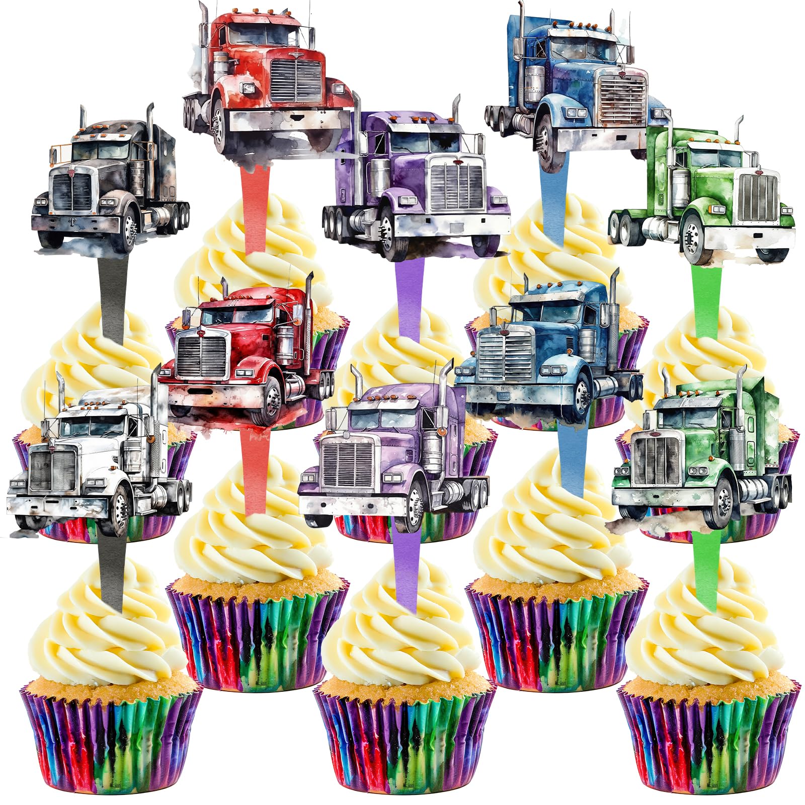 40 Semi Truck Party Decorations - Cupcake Toppers for Semi Truck Birthday, Trucking Baby Shower and Cake Decor