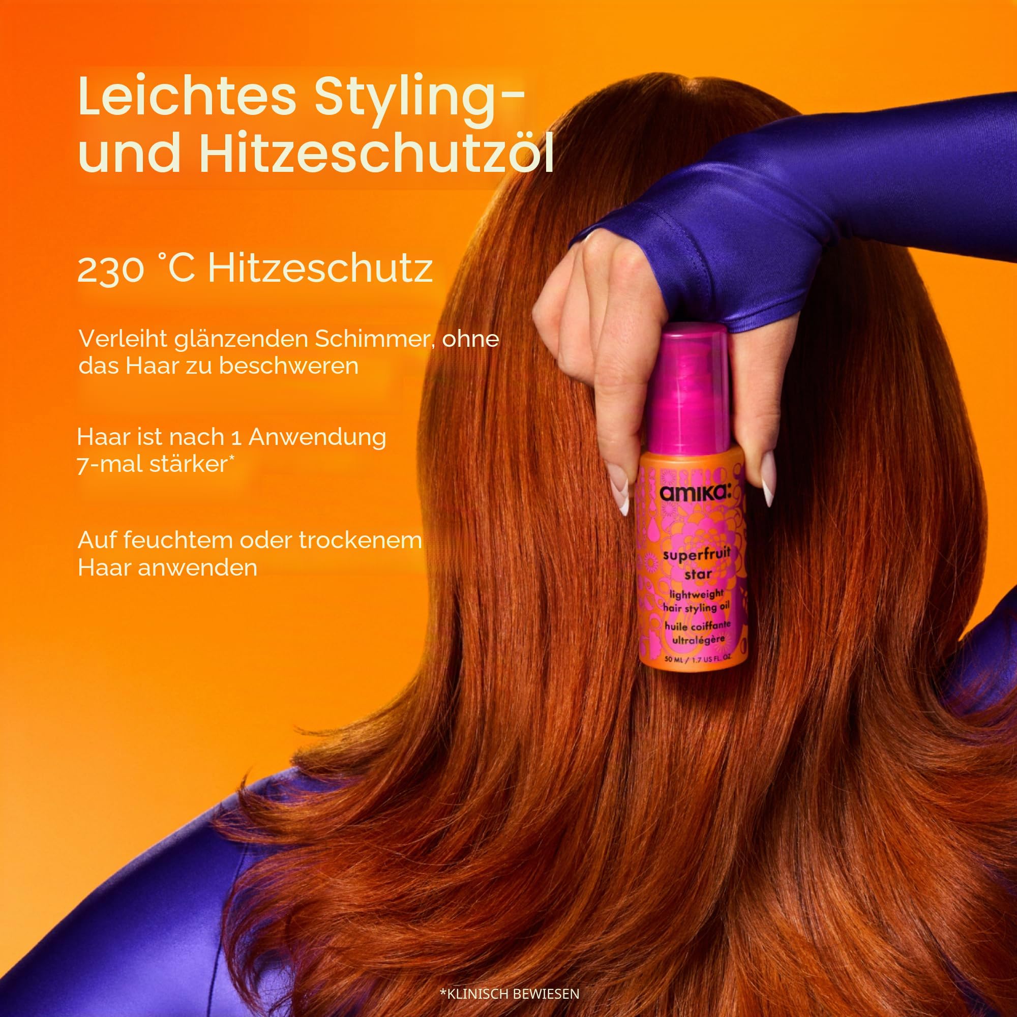 amika Superfruit Star Lightweight Hair Styling + Heat Defense Oil 50 ml | Leichtes Haaröl & Styling-Öl für Glanz & Anti-Frizz | Hitzeschutzöl bis 230 °C für alle Haartypen| vegan