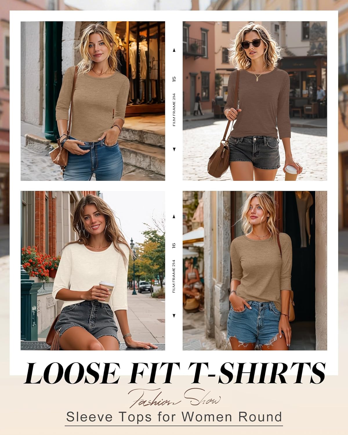 Ficerd 3 Pack 3/4 Sleeve Tops for Women Round Neck Dressy Basics Tees Casual Trendy Loose Fit T Shirts - Image 4