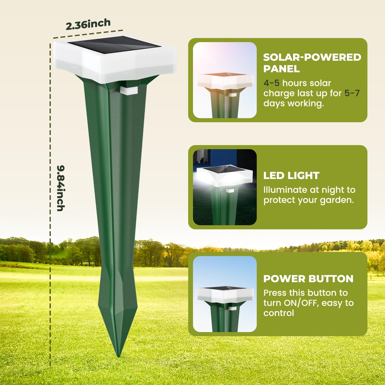 Repulsif Taupe Solaire Anti Taupe 3 Modes Vibration LED Etanche 4 Pieces Jardin