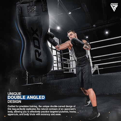 Miniatura 3 de RDX Saco de boxeo pesado con corte superior, saco de boxeo corporal con cadena y guantes, bolsa para entrenamiento de MMA, Muay Thai, Kickboxing,