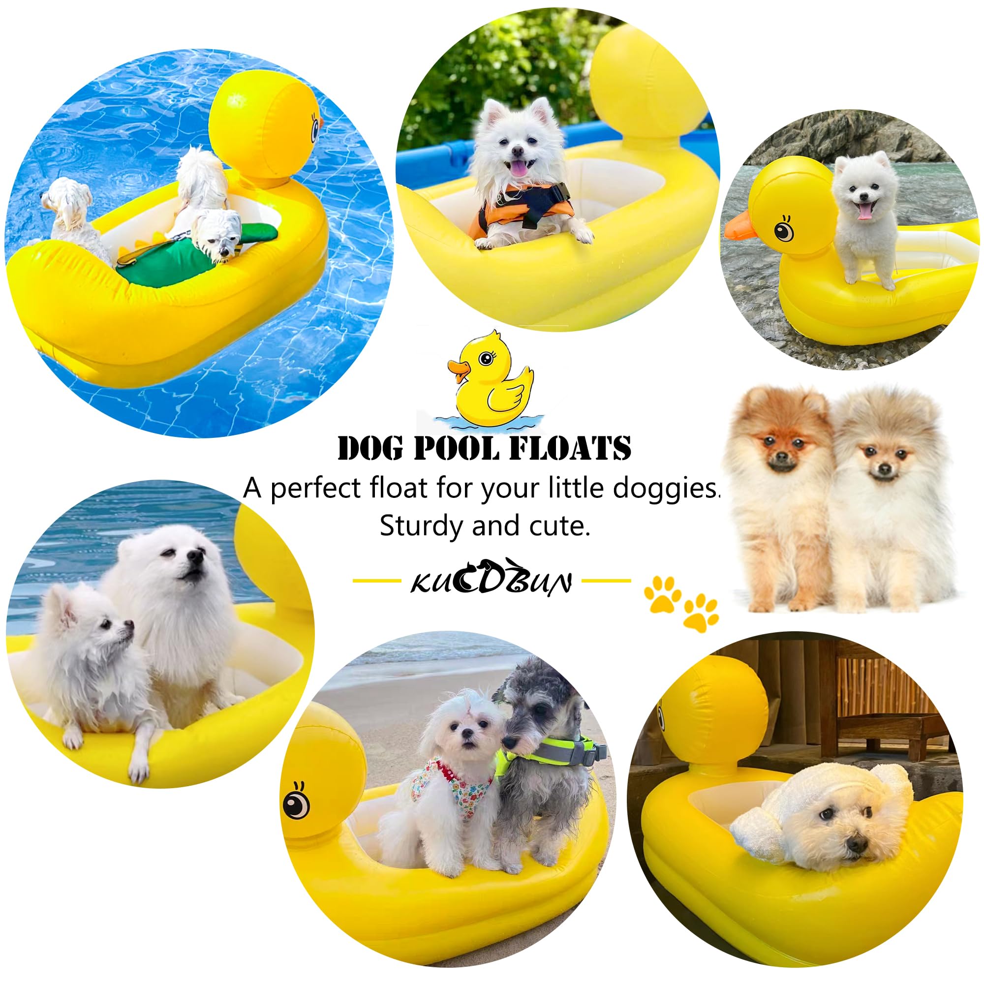 KUCDBUN Dog Pool Floats Set, Dog Float Raft with Collapsible Dog Bowl, Non-Toxic Floating Dog Water Toys for Small Dog, Puppy and Doggies, Yellow Duck
