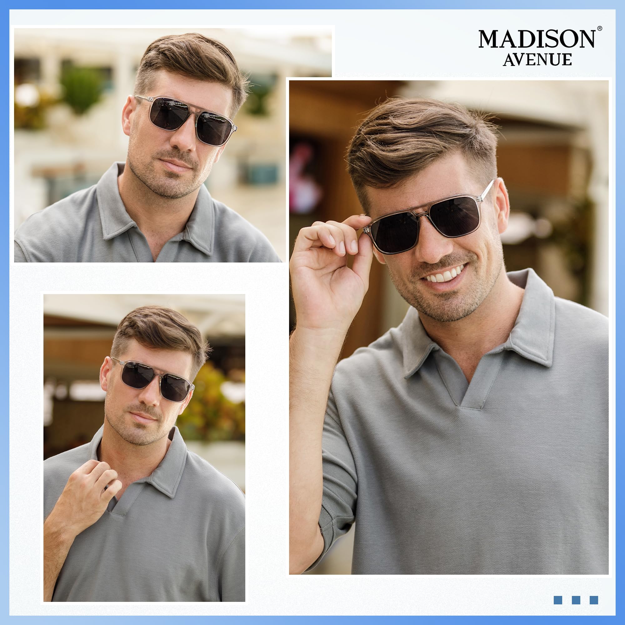 Madison Avenue Paquete de 2 lentes de sol de lectura bifocales de aviador retro para hombres y mujeres, lector de sol de moda para hombres y mujeres, protección UV