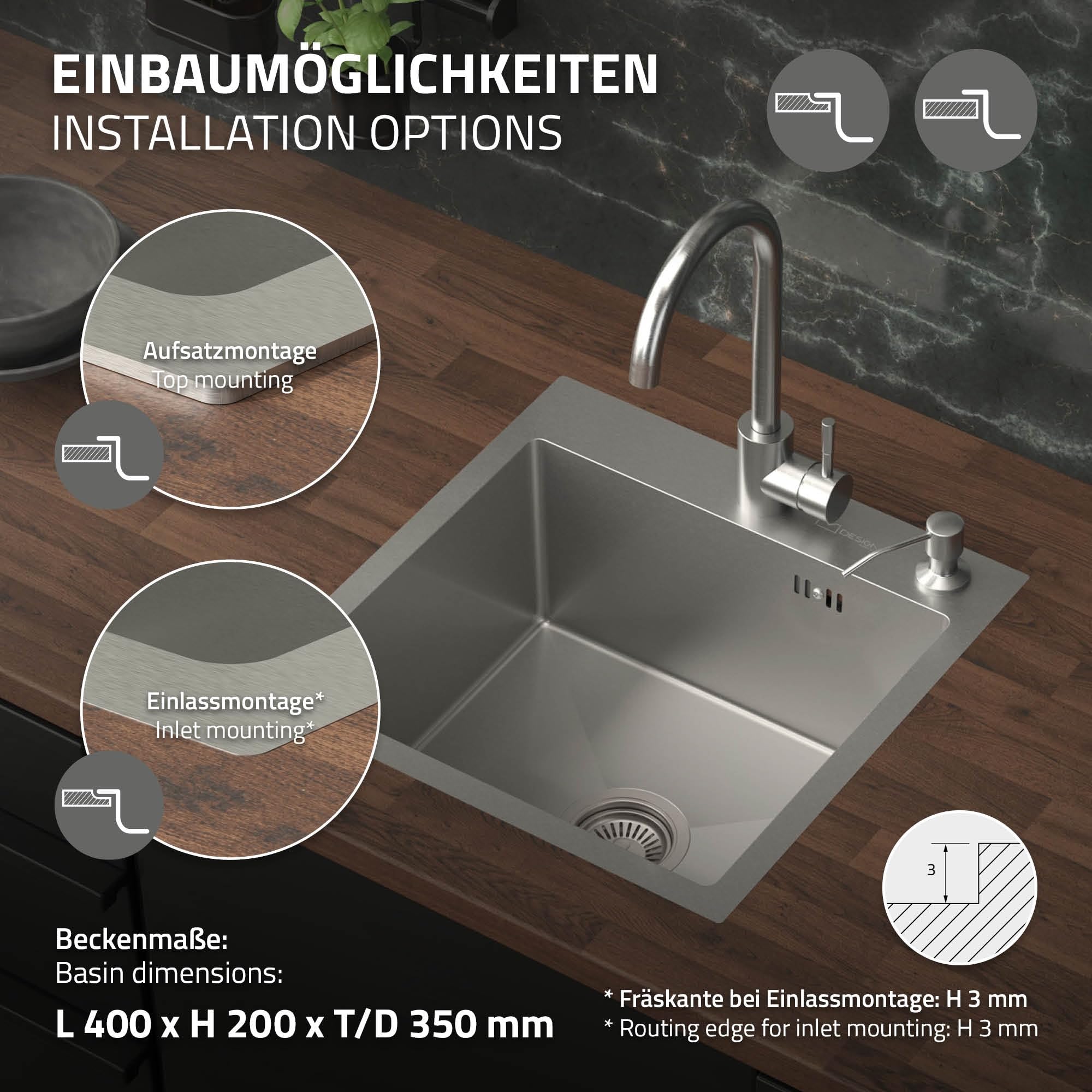 ML-Design Lavello in Acciaio Inox 45x45 cm Lavabo da Cucina Quadrato Argento 1 Vasca Lavandino da Incasso con Set di Scarico e Troppopieno Vasca Singola con Sifone