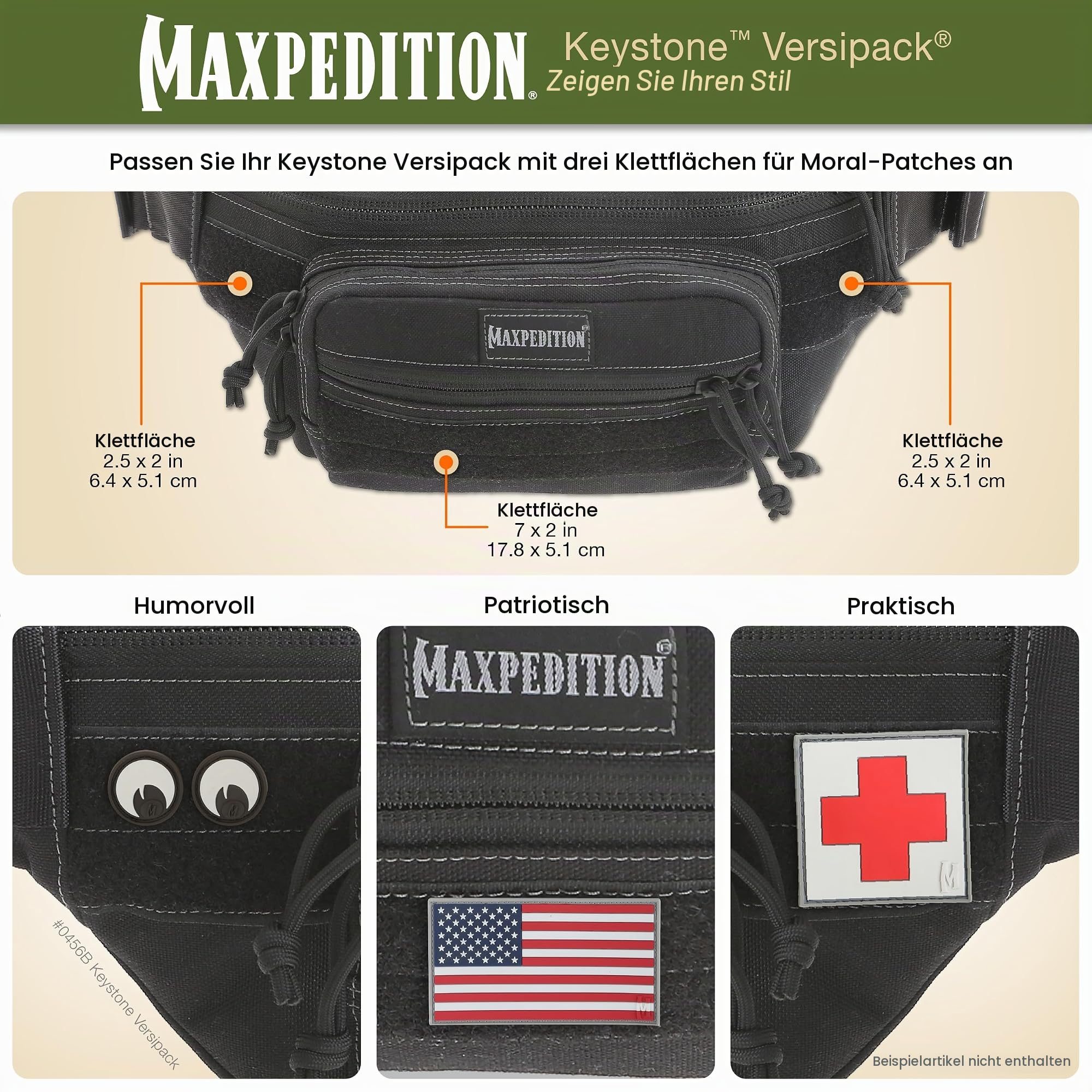 Maxpedition Keystone Versipack (35,6 x 15,2 x 15,2 cm), Taktische Umhängetasche, Bauchtasche für den täglichen Gebrauch, Schwarz 0456B