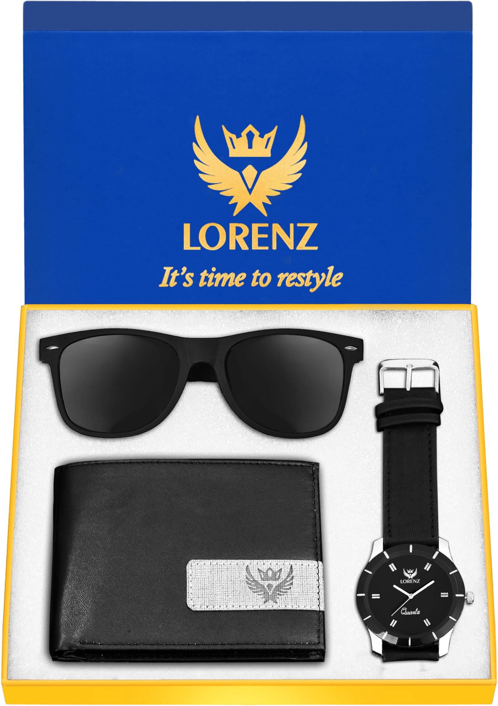 LORENZ Men's Watch, Wallet & Sunglasses Combo with Gift Box for Men | Combo for Boys
