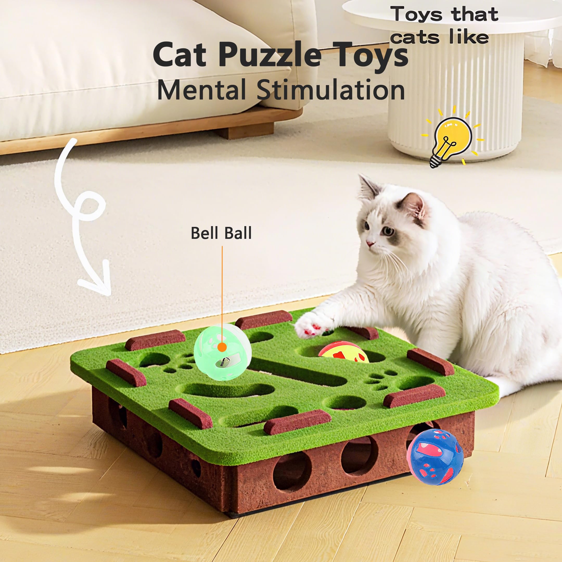Speedy Panther Interactive Cat Puzzle Toy, Mental Stimulation Box with 3 Balls, Indoor Cat Brain Training Game, Green - Image 2