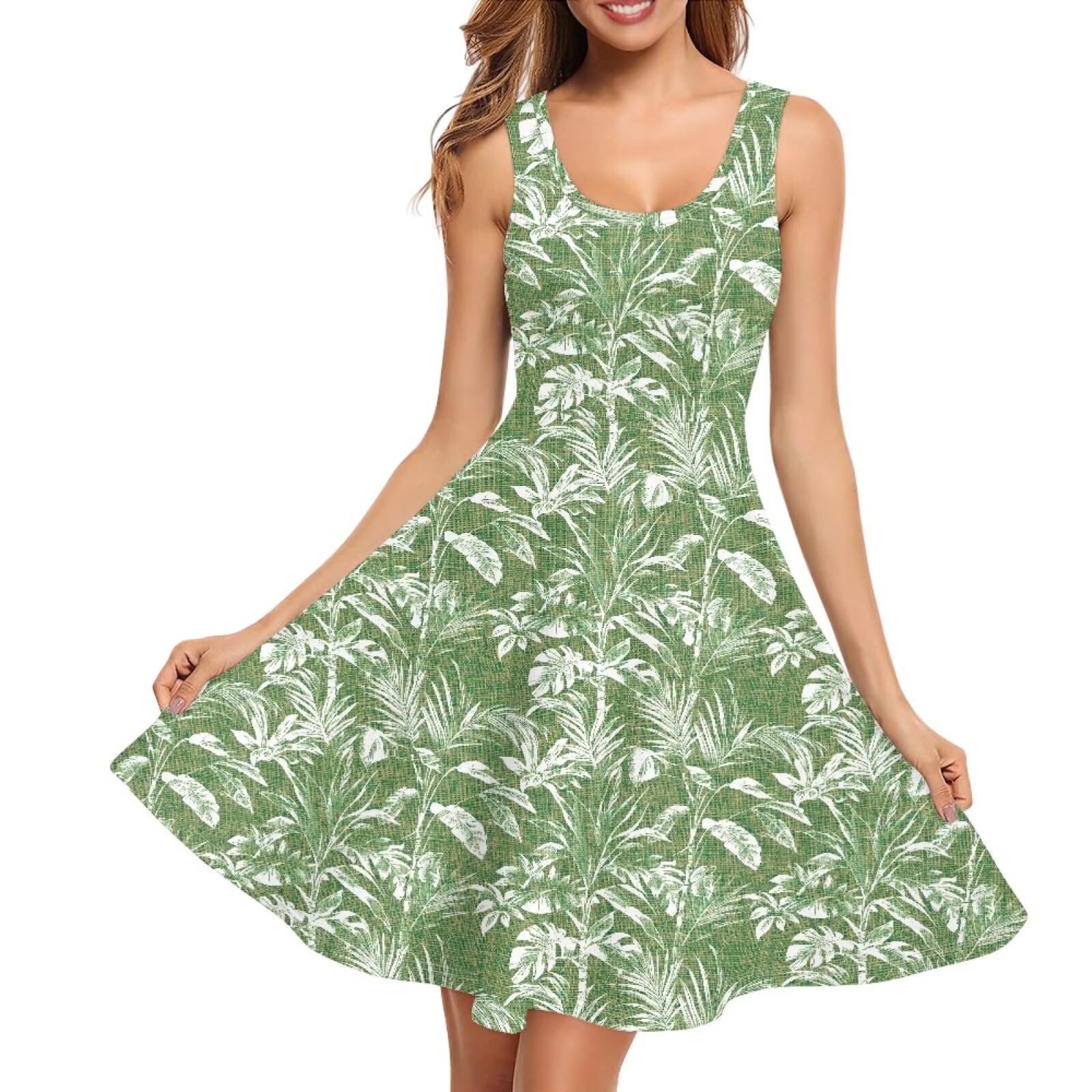 Women Stylish Tank Dresses Sleeveless Round Neck Midi Casual Dress with Pocket for Summer