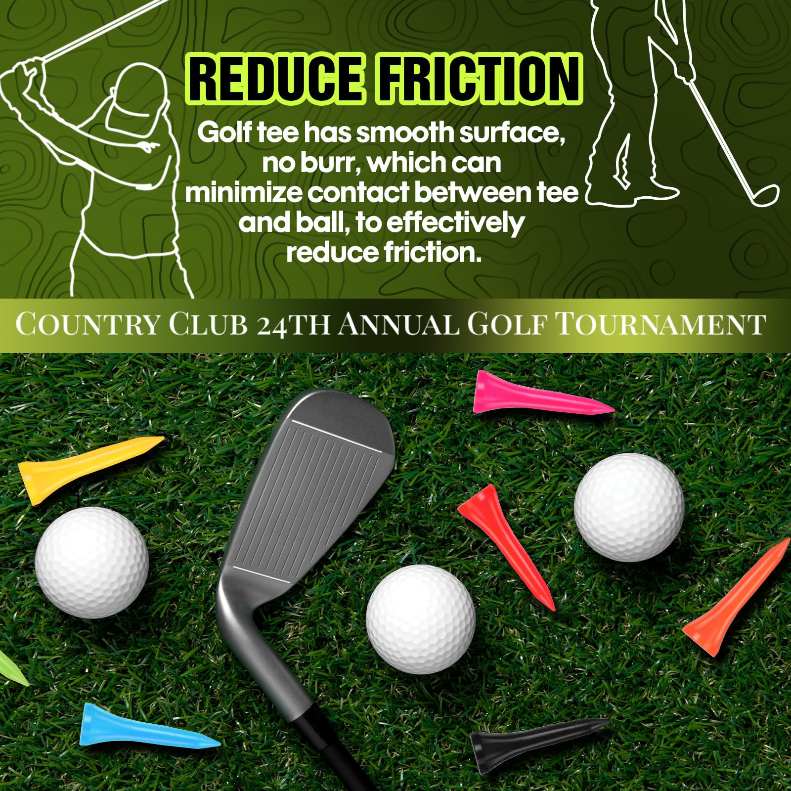Mudder Bambus-Golf-Tees, 2000 Stück, professionelle Golf-Tees reduzieren Reibung, seitlicher Spin für Schläger, Herren, Damen, Kinder, Zubehör (3,8 cm, mehrfarbig)