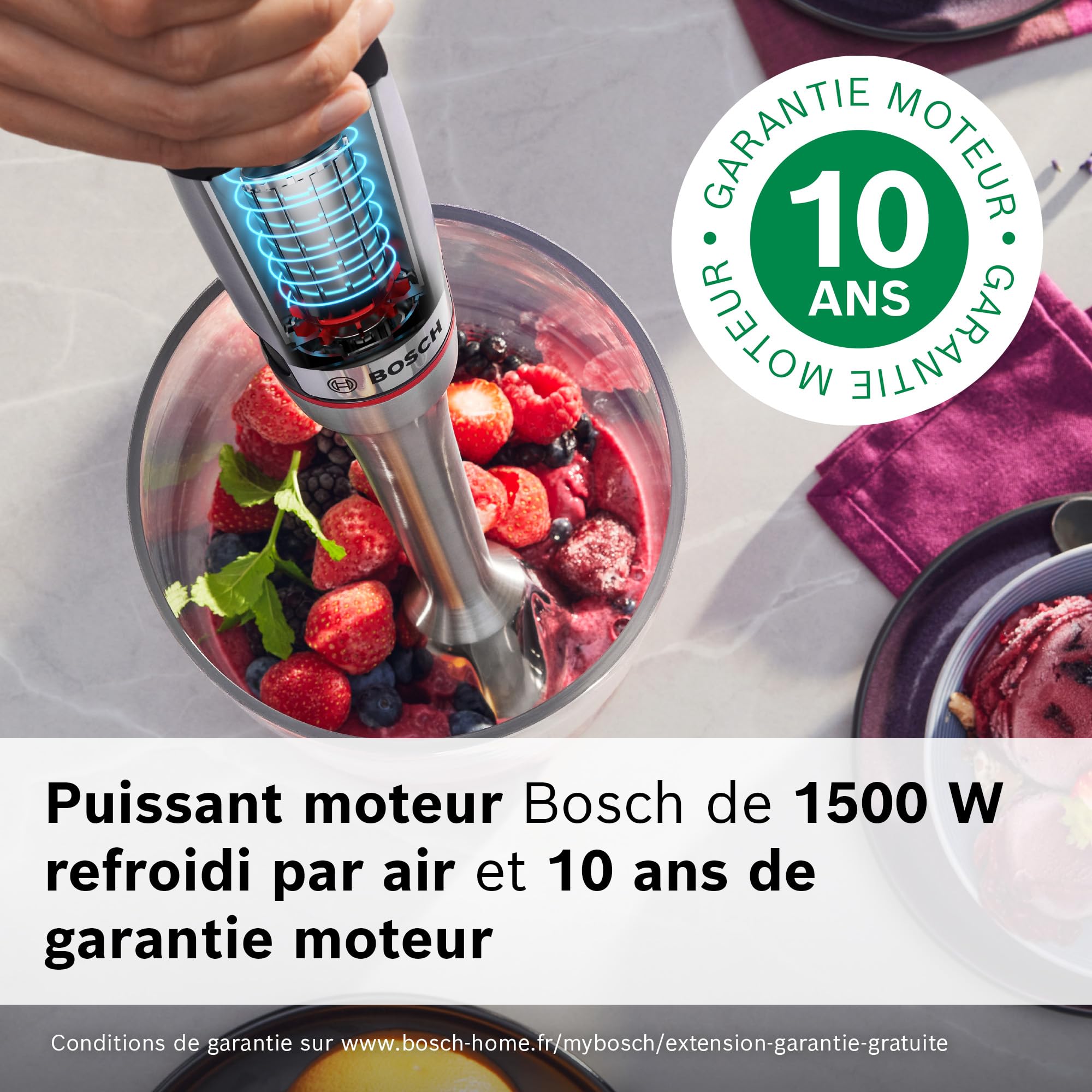Bosch - Frullatore a mano, serie ErgoMaster 8, motore da 1500 watt, regolazione intuitiva della velocità, lama a 6 fogli, accessori inclusi, acciaio inossidabile, MSM8M934