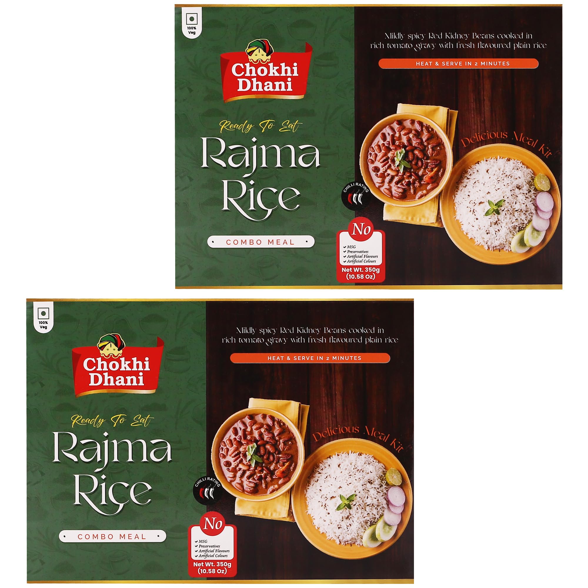 Chokhi Dhani Rajma Rice | Ready to Eat Meals | Just Heat & Eat | Microwave | Stove Top or Hot Water | Ready in 2 Minutes | Pack of 2, 350 gm each
