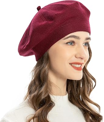 ZLYC French Beret hat, Reversible Solid Color Knit Warm Beret Cap for Womens Girls