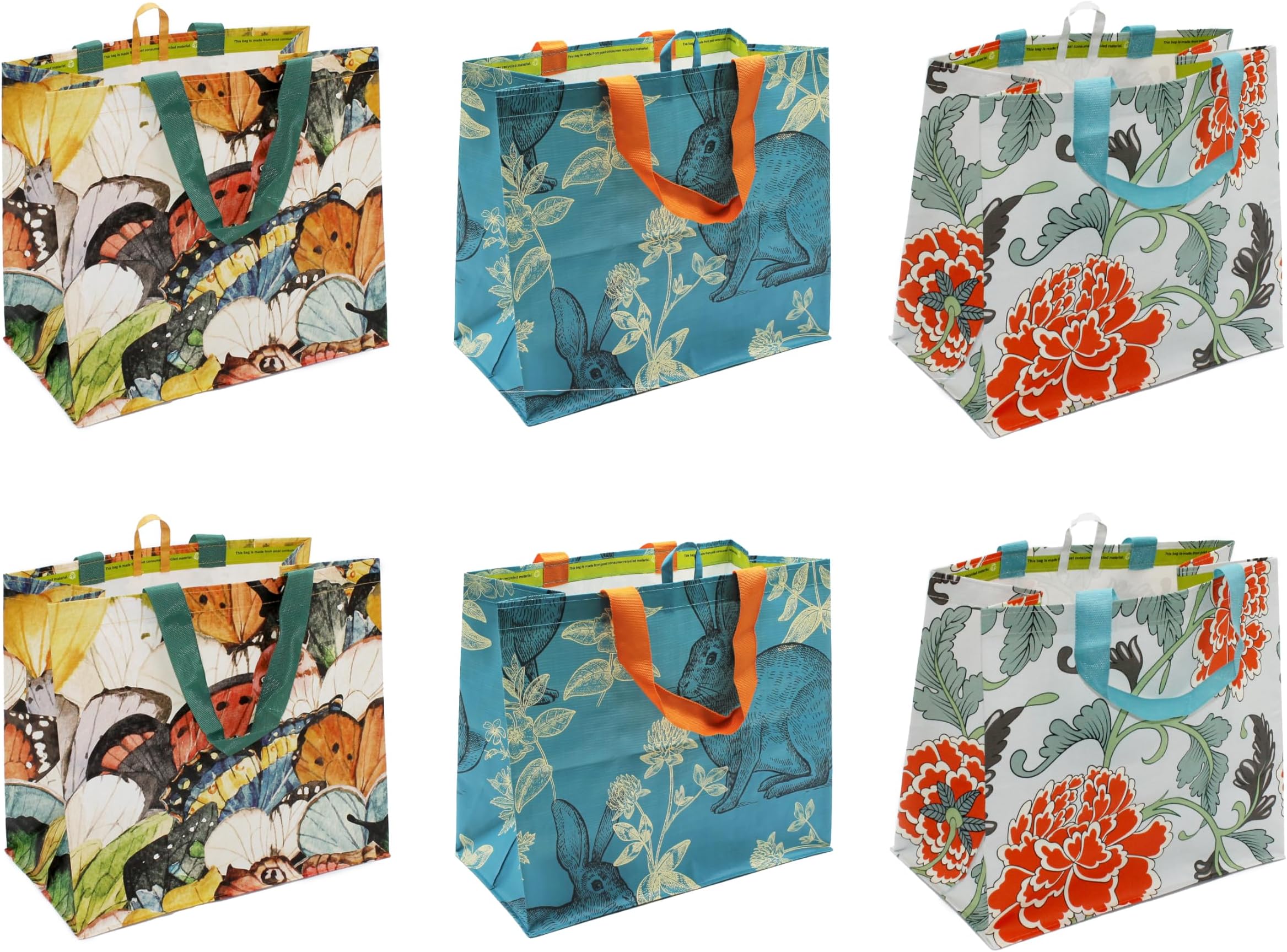Reusable Grocery Shopping Bags Extremely Durable Multi Use Large Stylish Fun Foldable Water-Resistant Totes