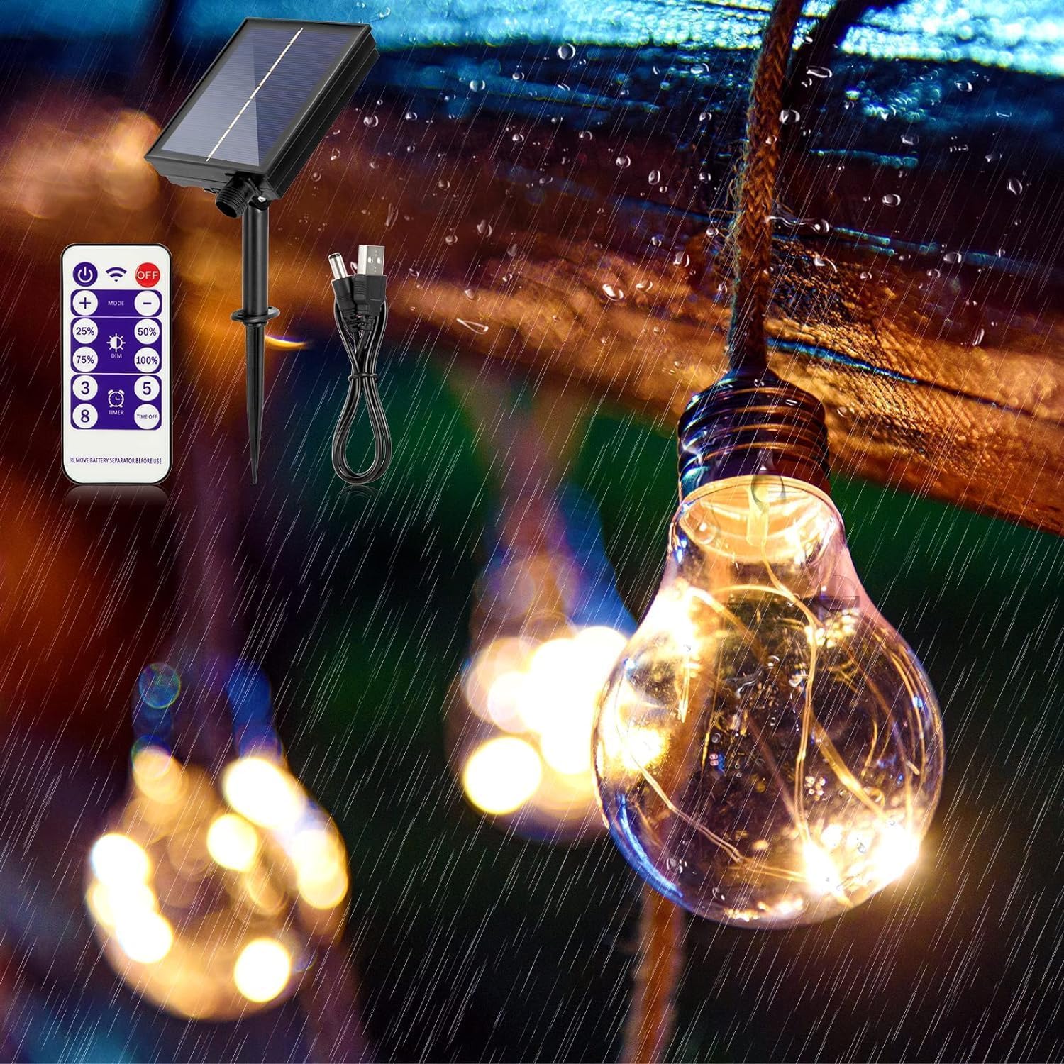 luci da esterno giardino,Ricarica solare USB catena luminosa esterno,8 modalità luci solari per giardino,20 sfere di cristallo LED luci decorative esterno,lucine led decorative per giardino,Natale