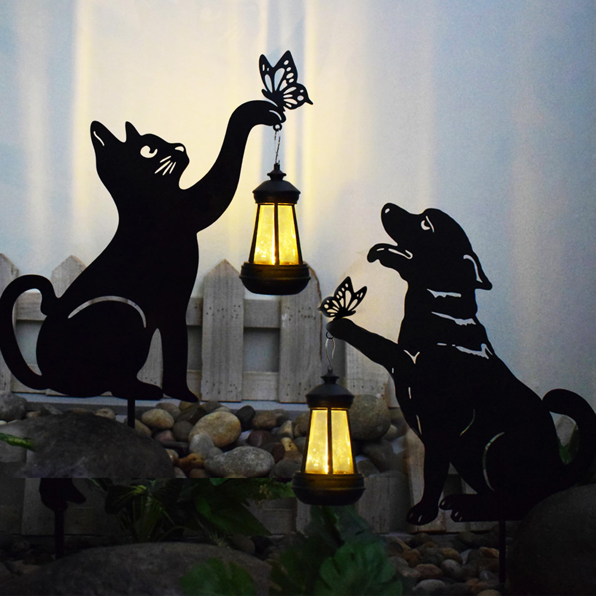 Cat and Dog Metal Decorative Garden Stakes, Silhouette Stakes Animal, Yard Art for Outdoor Decor, Patio, Lawn Ornaments, Cat/Dog Lovers Gifts - Set of 2 (Dog&Cat)-image-26