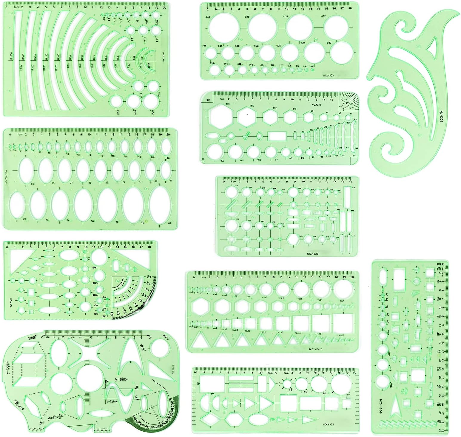 mwellewm11 Pcs/Set Geometric Drawing Template Stencils Drawing Rulers Multi-Function Measuring Ruler for Studying, Designing and Building School Office Supplies…