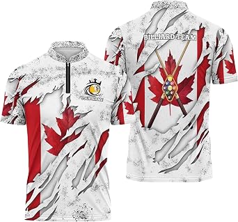 Canadian Billiards Fan with Pride Zip Jerseys with Billiard Stick 3D Custom Made Pool Ball Zipper T Shirt Short Sleeve