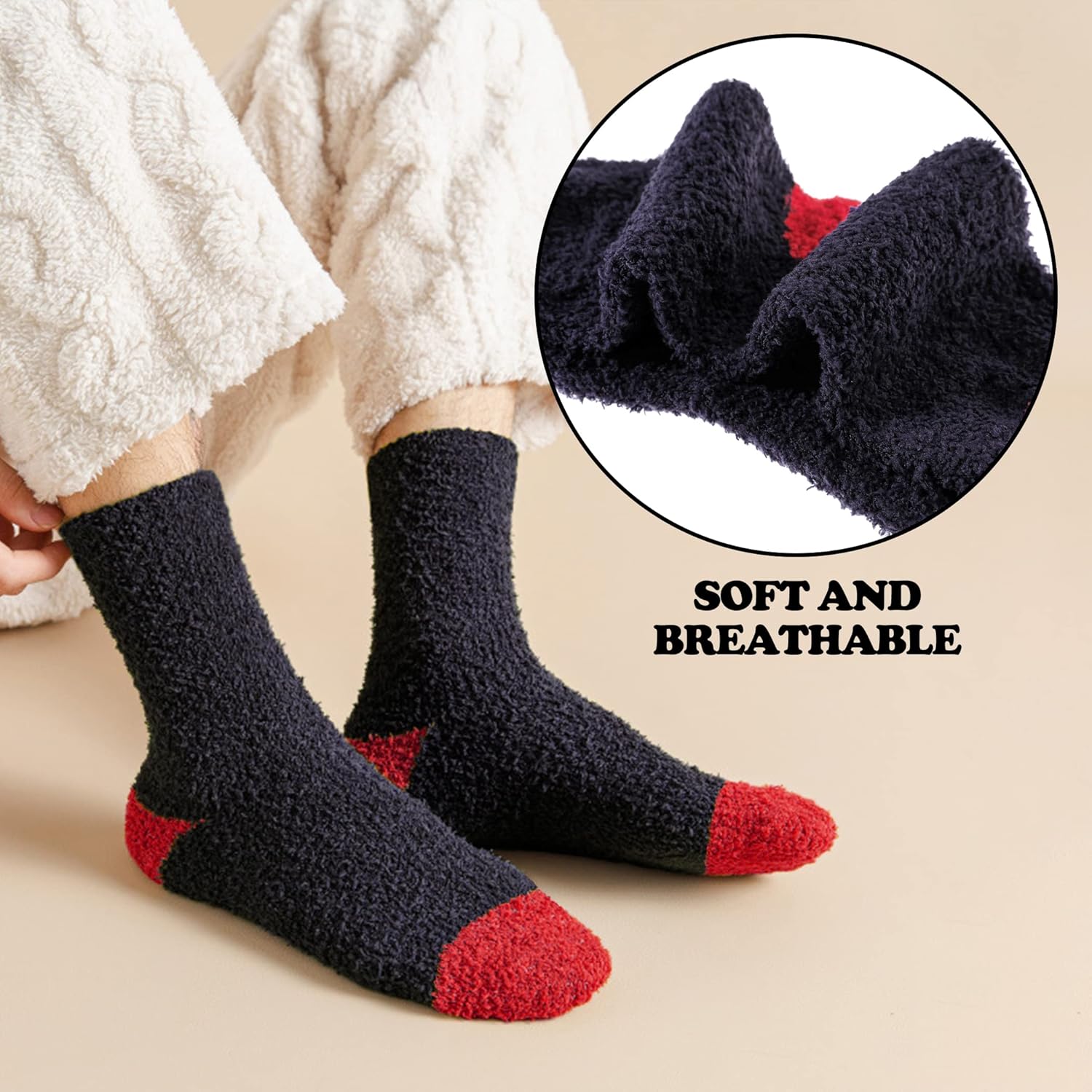 FNOVCO Mens Fuzzy Socks - Soft Cozy Slipper Fluffy Winter Warm Microfiber Plush Sleeping Socks - 5 to 6 Pairs - Image 4