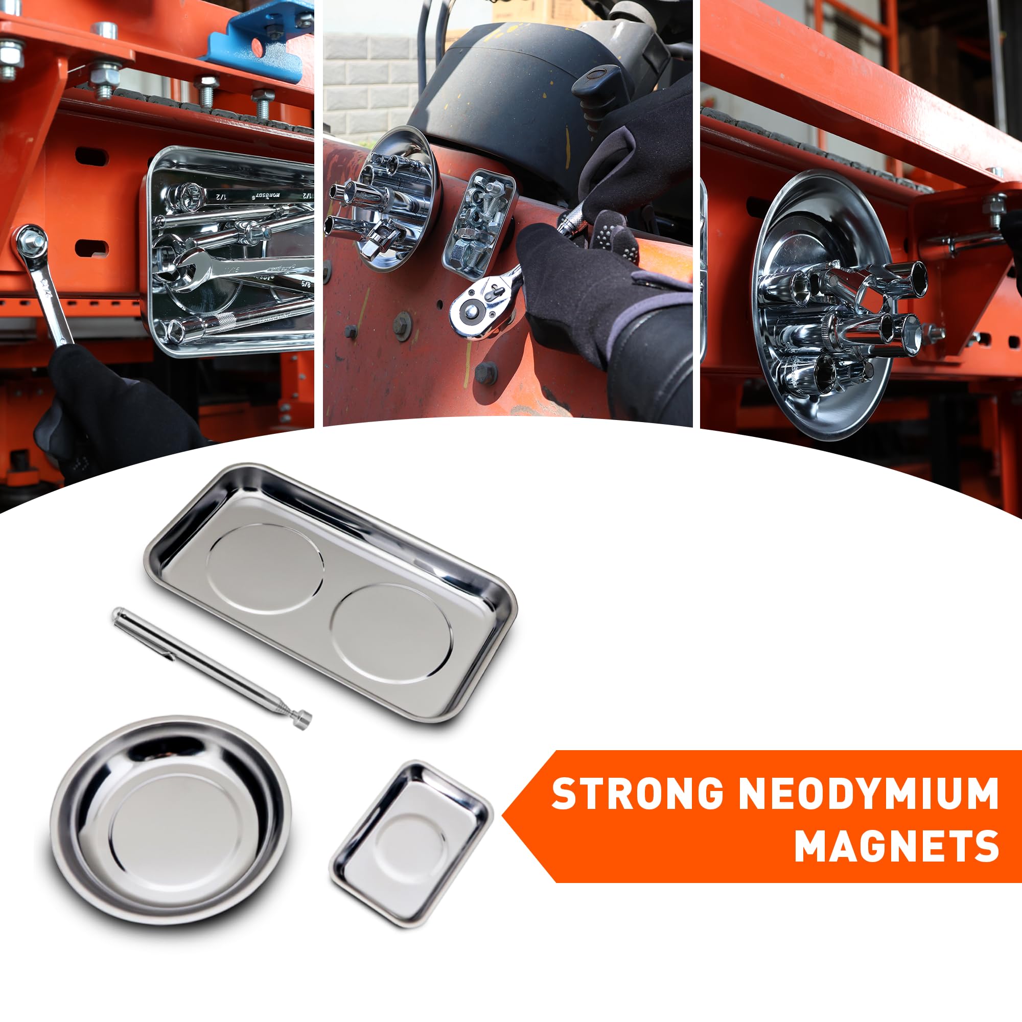 HORUSDY Magnetic Tool Trays - Strong Magnets & Pickup Tool -7
