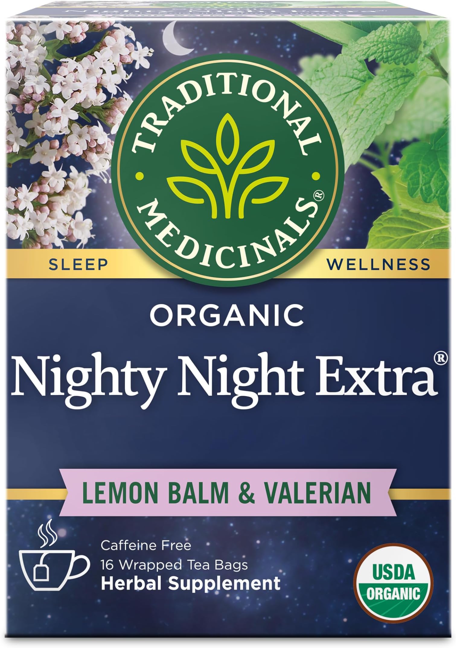 Traditional Medicinals Organic Nighty Night Extra Tea With Valerian Root for Relaxation, 16 Tea Bags (Pack of 1)