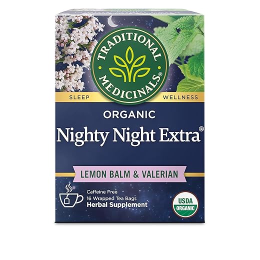 Traditional Medicinals Organic Nighty Night Extra Tea With Valerian Root for Relaxation, 16 Tea Bags (Pack of 1)