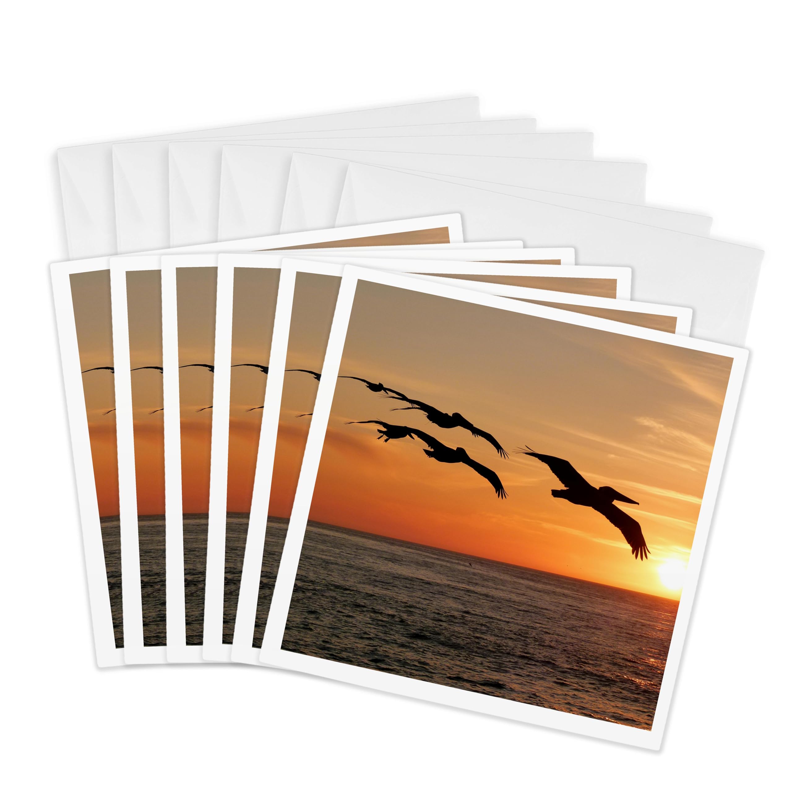 3dRose gc_240674_1 6 x 6-Inch "Sunset Over Ocean with Flying Birds" Greeting Card (Pack of 6)