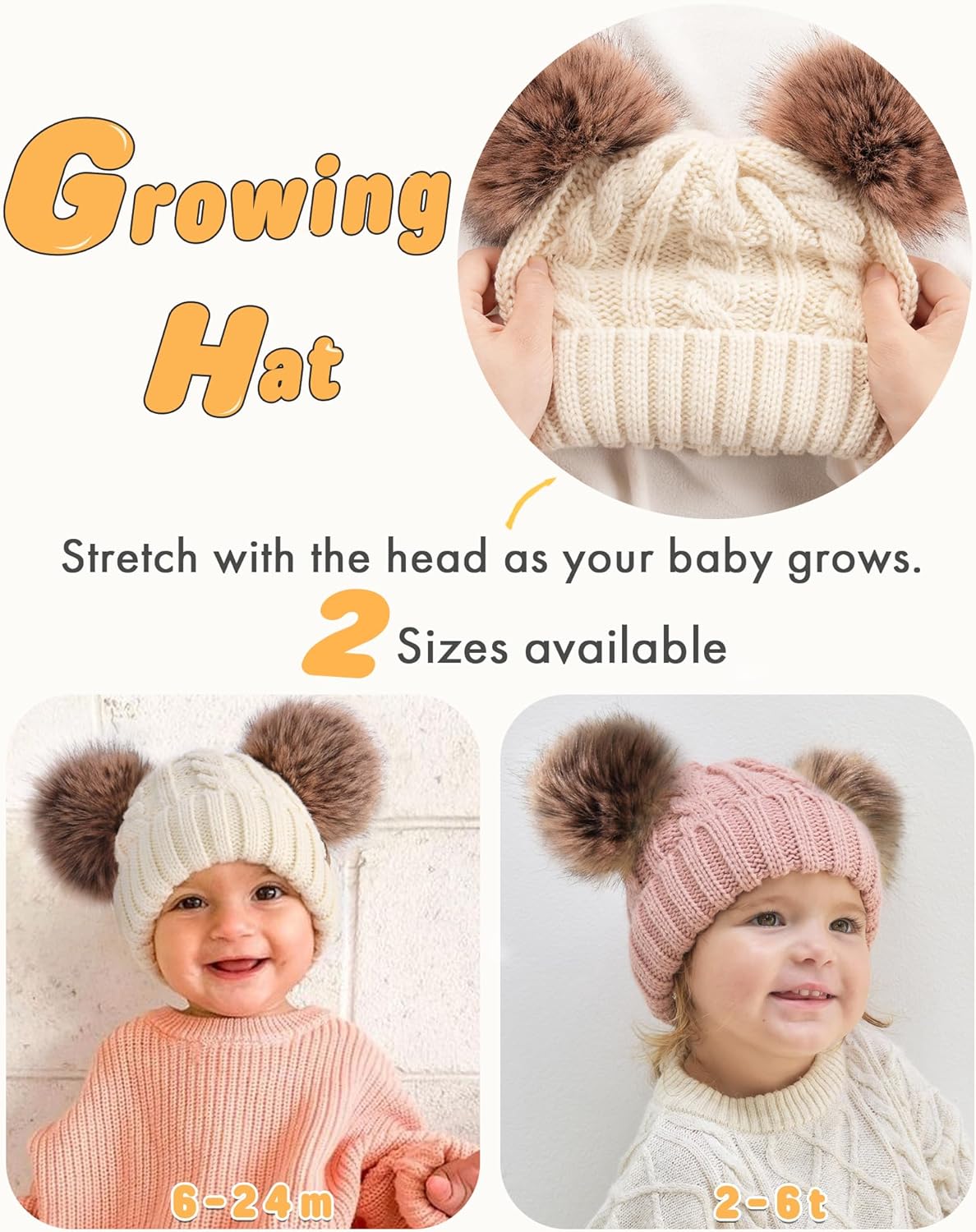 FURTALK Toddler Warm Winter Hat Kids Baby Knitted Soft Beanie with Double Faux Fur Pom Poms for Girls Boys - Image 4