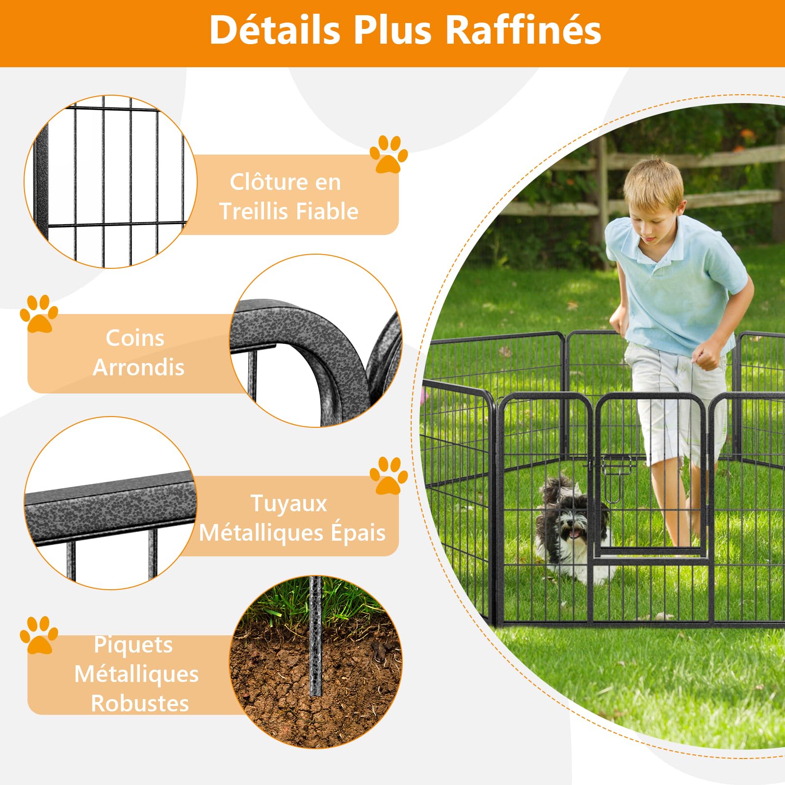 GOPLUS Parc pour Chien 8 Panneaux, Enclos Pliable pour Chien en Métal avec Porte verrouillable pour Intérieur pour Chiens, Chiot (80x60cm)