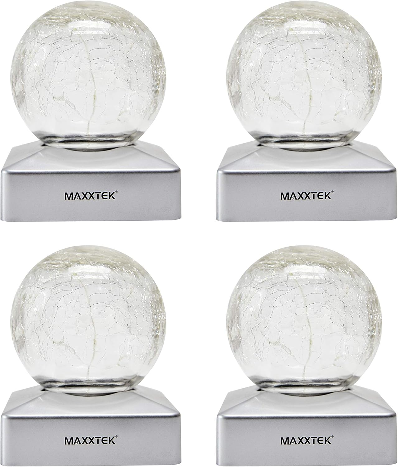 Maxxtek® Solar LED Crackle Ball Garden Post Deck Cap Lights Outdoor