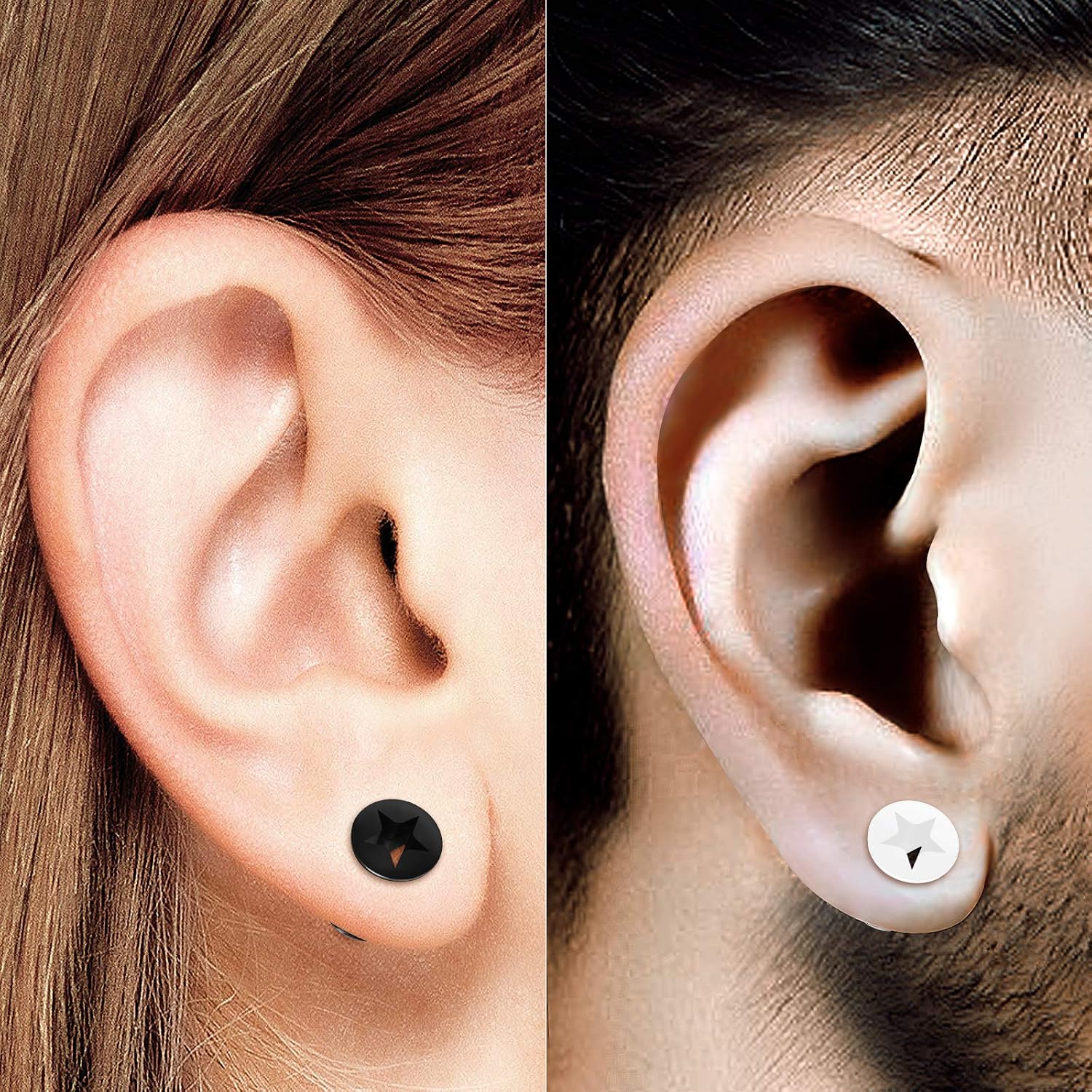 2 Pairs Silicone Black White Star Double Flared Saddle Piercing Jewelry Ear Stretcher Plugs Flesh Tunnel Earring Lobe