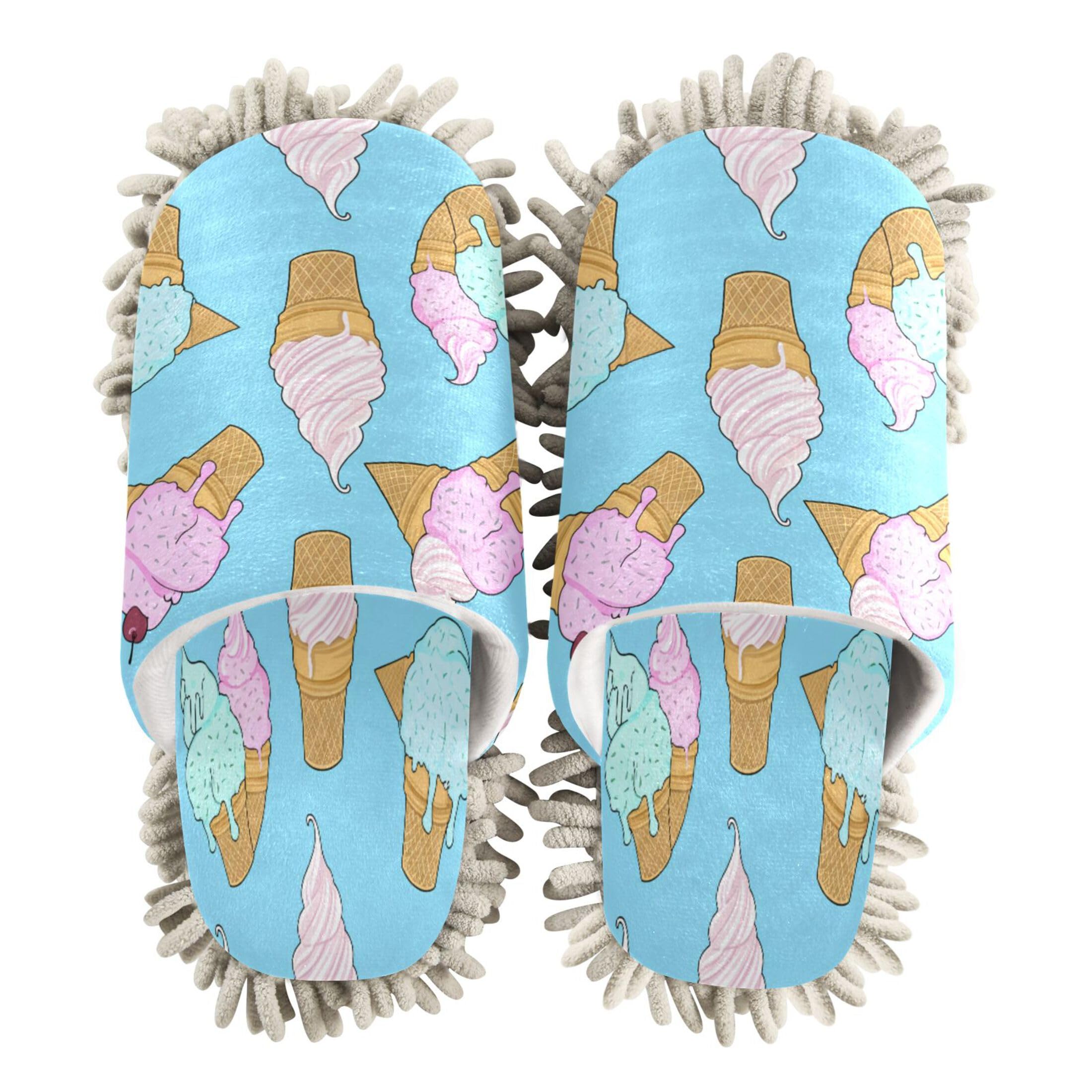 Kigai Ice Cream Cones Mop Slippers for Floor Cleaning, Slippers for Women Men, Microfiber Floor Cleaning, L