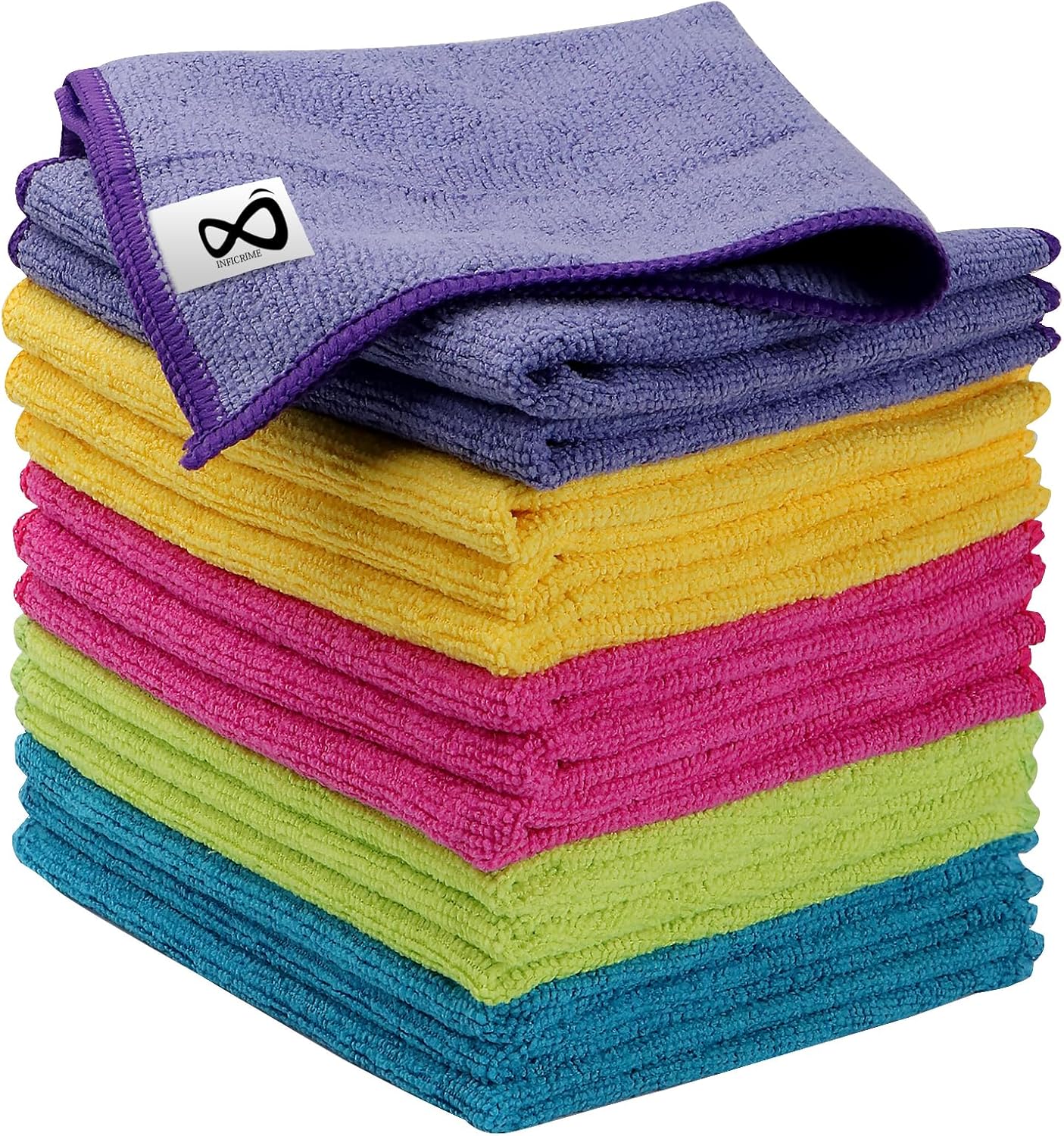Microfiber Cleaning Cloths, 15 Pack Cleaning Rags, Wet and Dry Use Cleaning Towels, Highly Absorbent and Soft Feel, Lint Free, Streak Free, 11.5"X11.5"(Red/Yellow/Green/Blue/Purple)