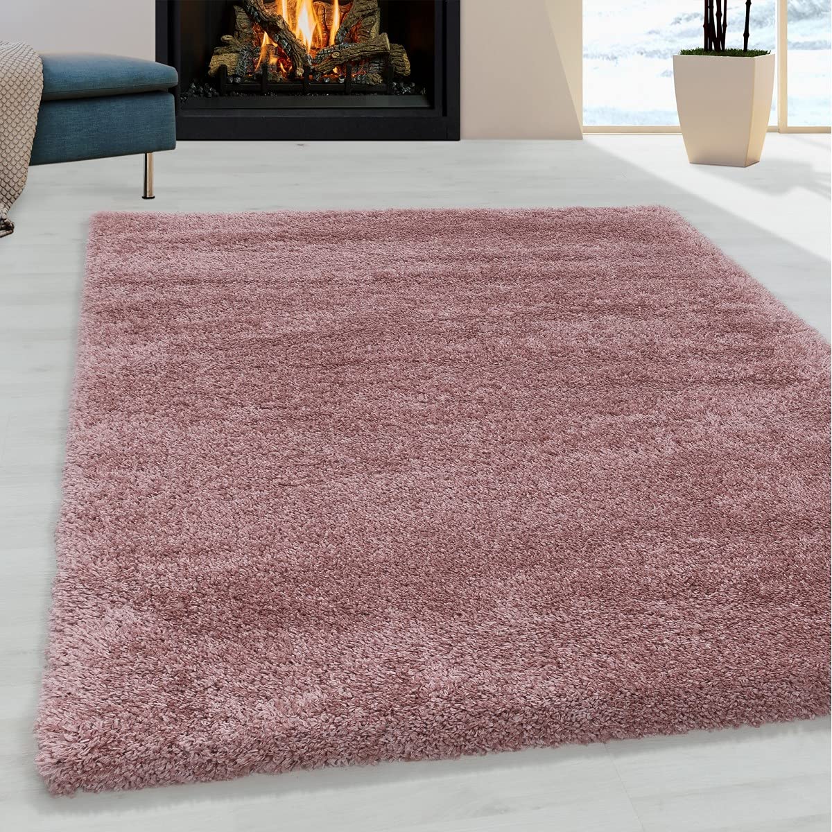 Tapis rose à poils longs 120x120 cm super doux pour décoration