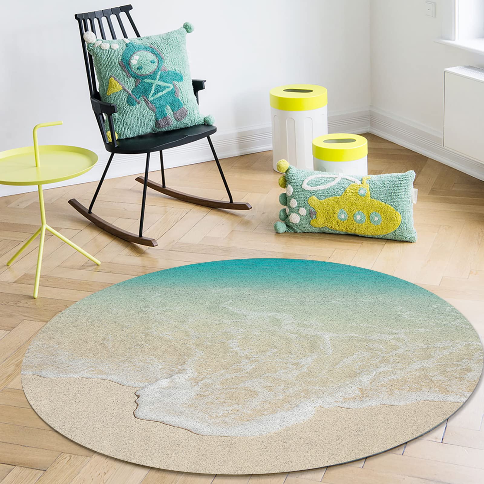 Round Modern Area Rug Mats for Living Room Tropical Beach