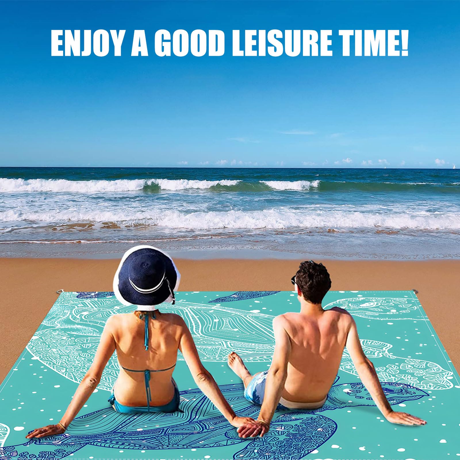 Telo mare in microfibra 210 x 200 cm grande spiaggia coperta senza sabbia con 6 chiodi da pavimento e 1 moschettone