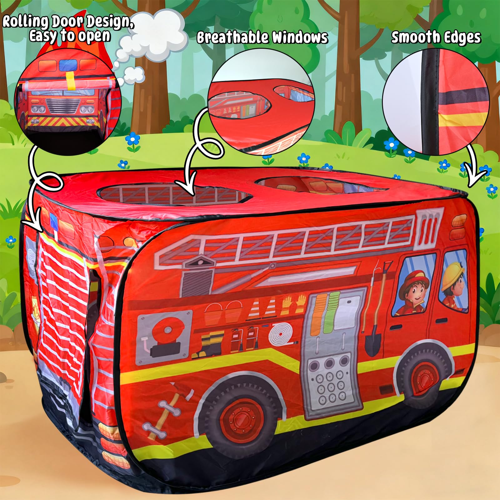 WEXFFU Pop Up Play Tent, Firefighter Play Tent for Kids Truck PlayTent, Waterproof Foldable Firetruck Toy - Image 4