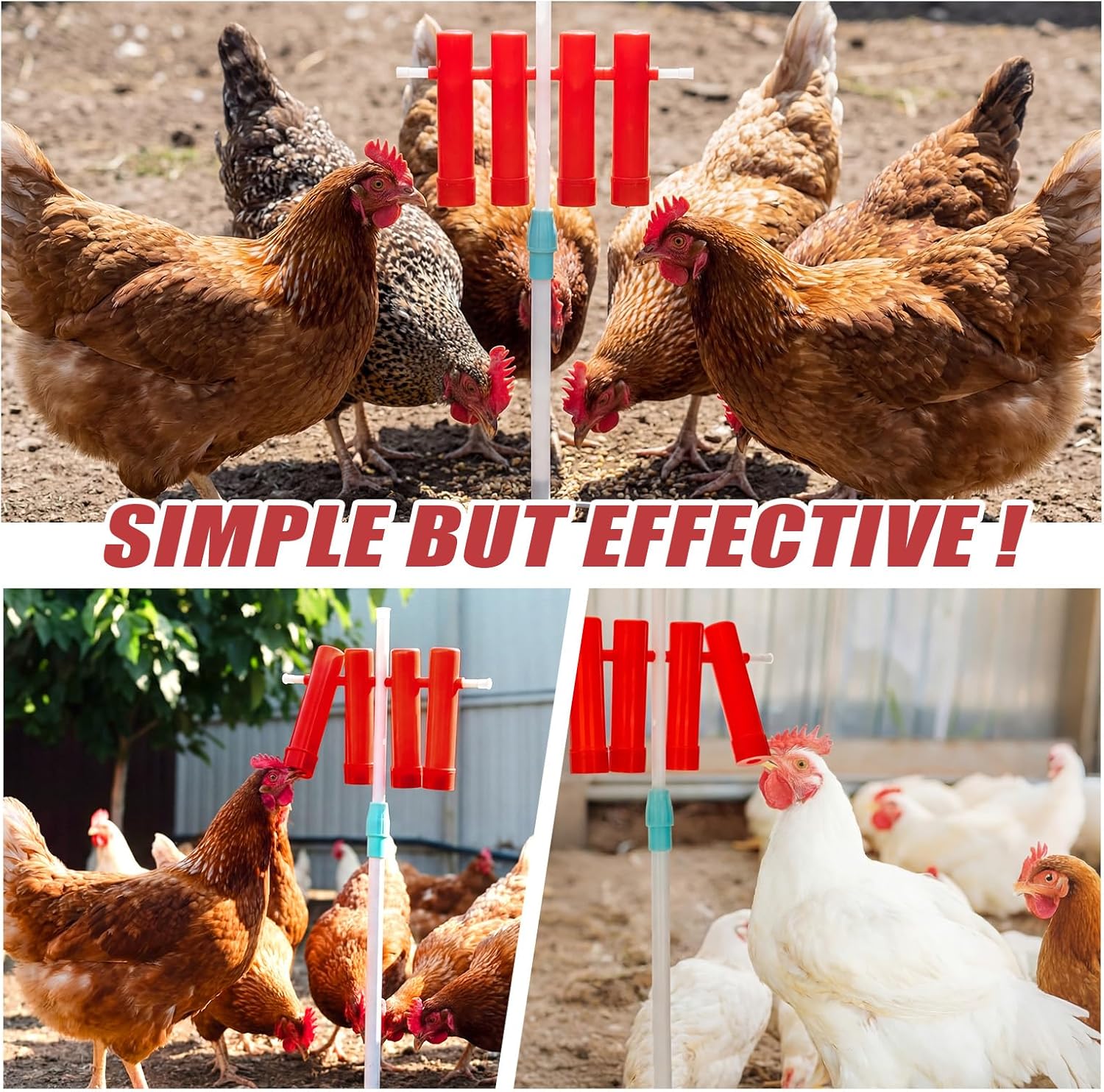 LemonRoad 4 Tube Chicken Treat Dispenser 31.5 Inch Height Adjustable Ground Stake Poultry Feeder Reduces Boredom and Bullying Enrichment Coop Accessories for Hens and Ducks