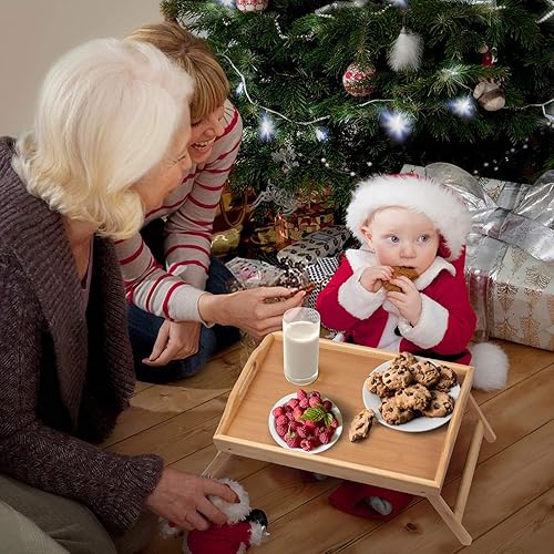 Miniatura 2 de Bandeja de cama con patas plegables y asas, bandeja de comida para desayuno, uso en sofá, cama, para comer, dibujar, servir alimentos, como