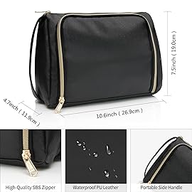 CUBETASTIC Large Makeup Bag - Black Faux Leather Travel Makeup Pouch, Waterproof Cosmetic Bag Organizer for Women, Toiletry Bag for Travel, Portable Make Up Case (Black, LargePack of 1)