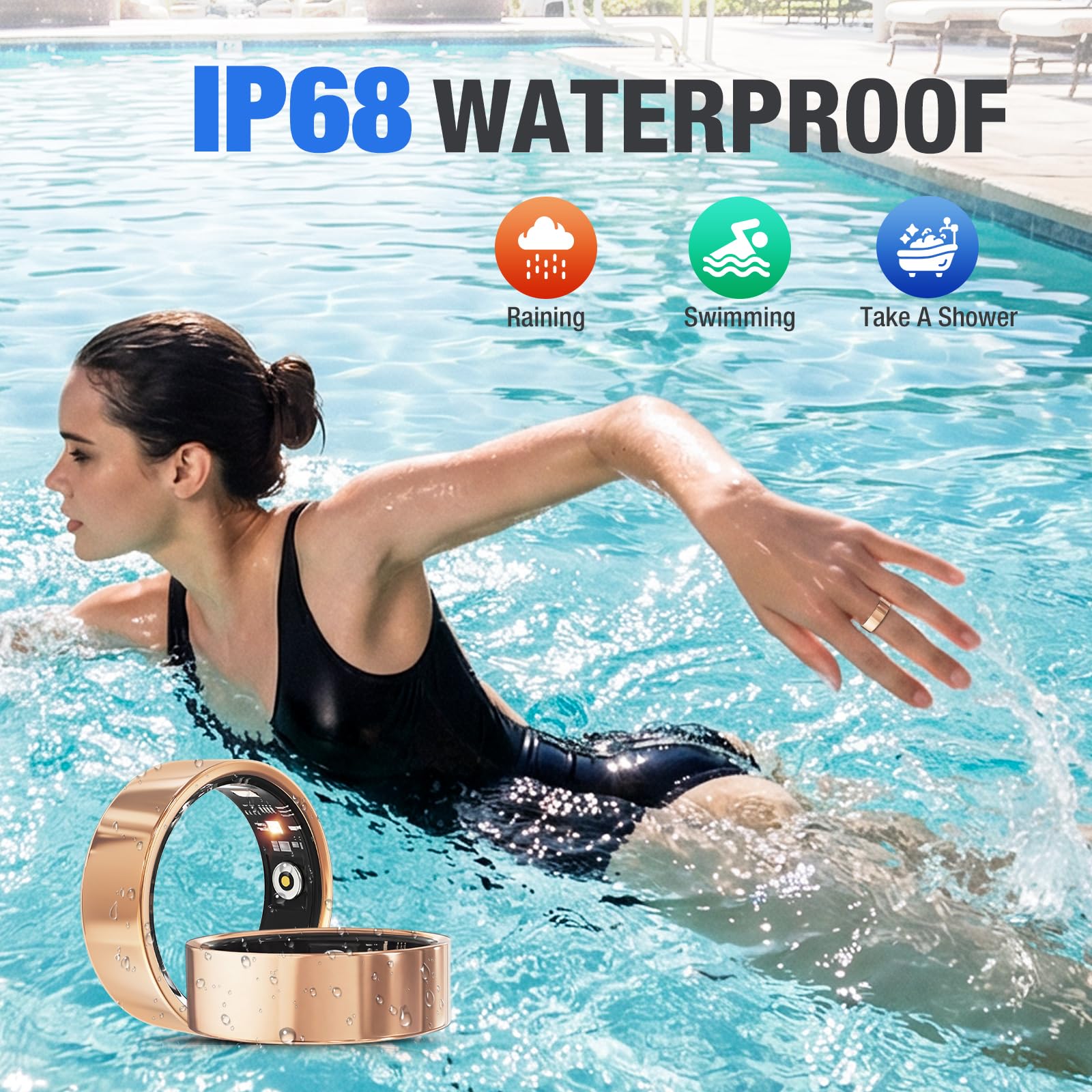 Moremore Anillo inteligente con frecuencia cardíaca, oxígeno en sangre, rastreador de sueño, rastreador de pasos, impermeable IP68, anillo de fitness para mujeres y hombres, compatible con iOS y
