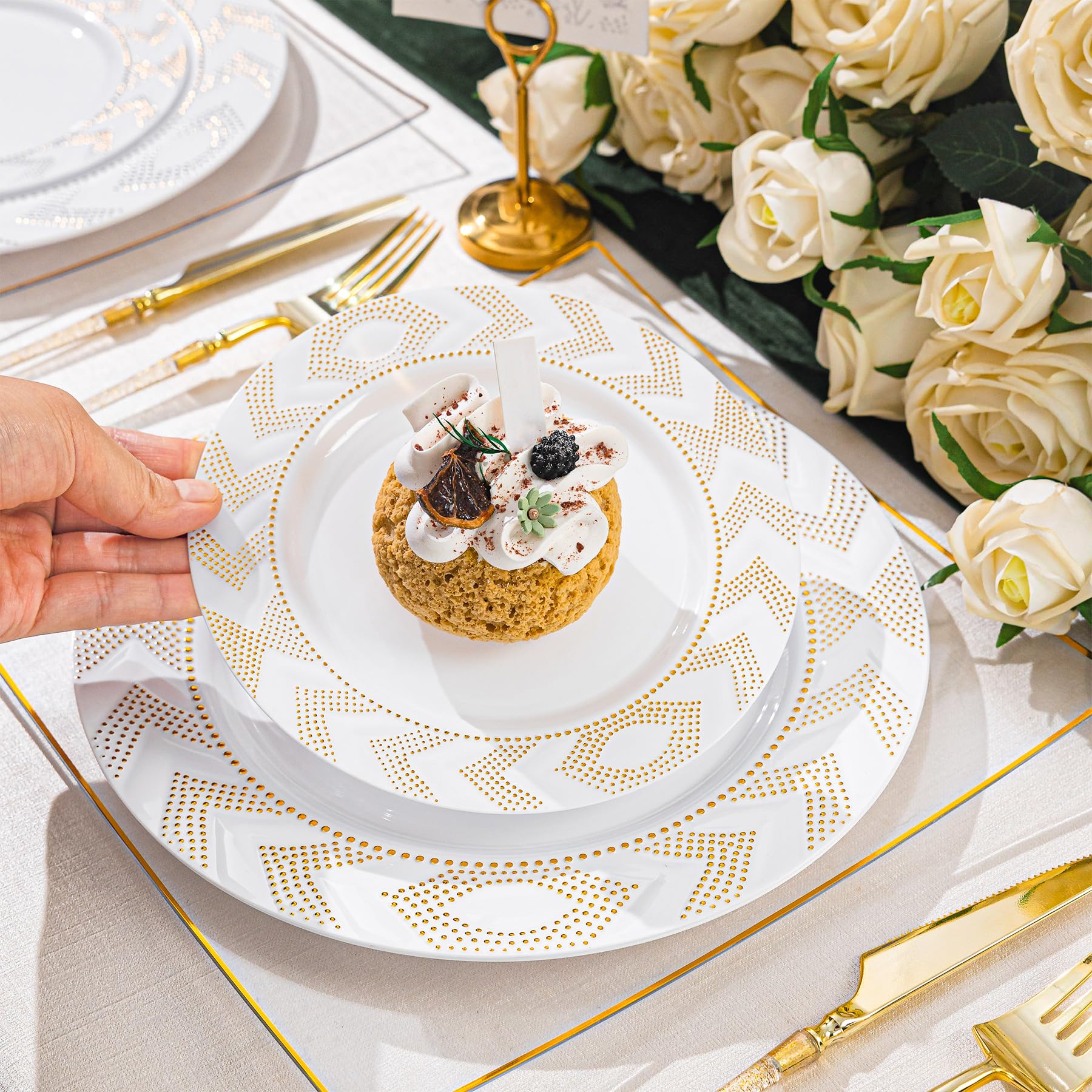HOMIP 100 platos de flecha con borde de oro blanco