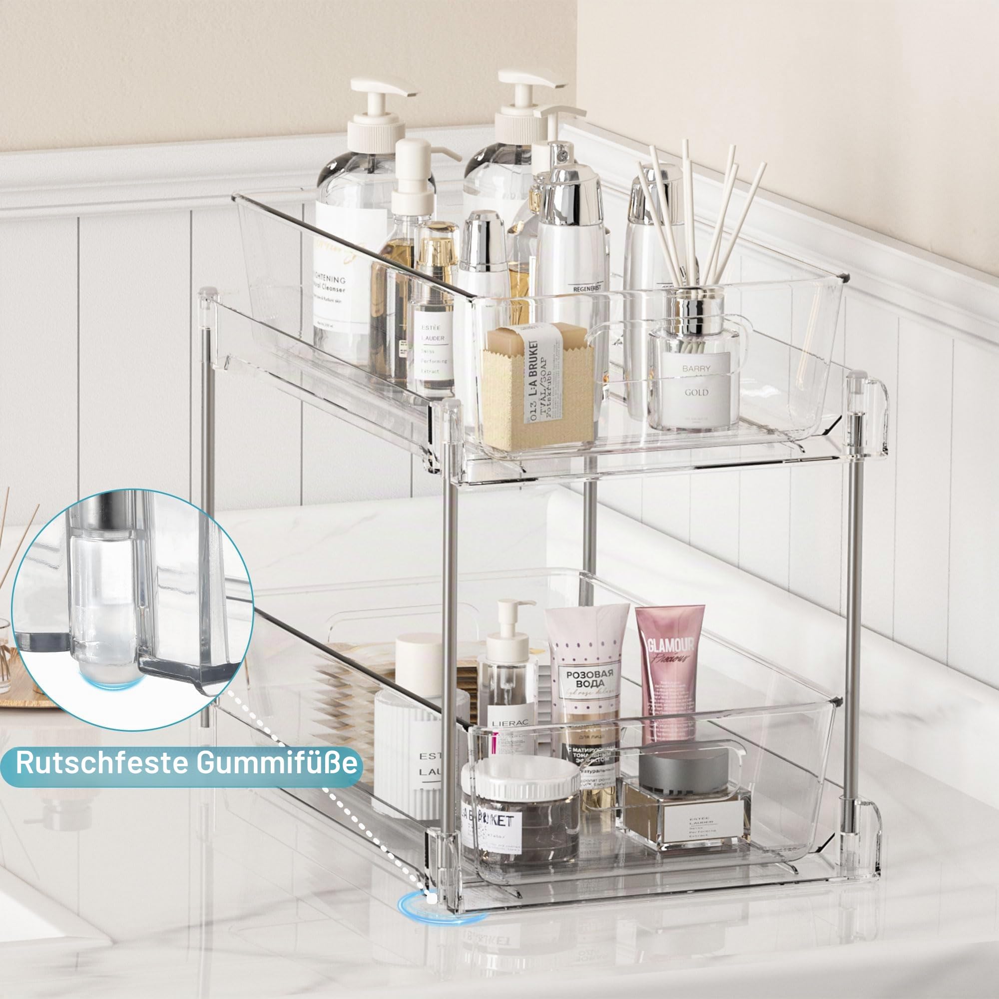 Vtopmart Multifunktionale Spülschrank Organizer, 2 Pack Küchenschrank, Doppelschicht Unterschrank für Spüle, Küche, Badezimmer, Schließfach