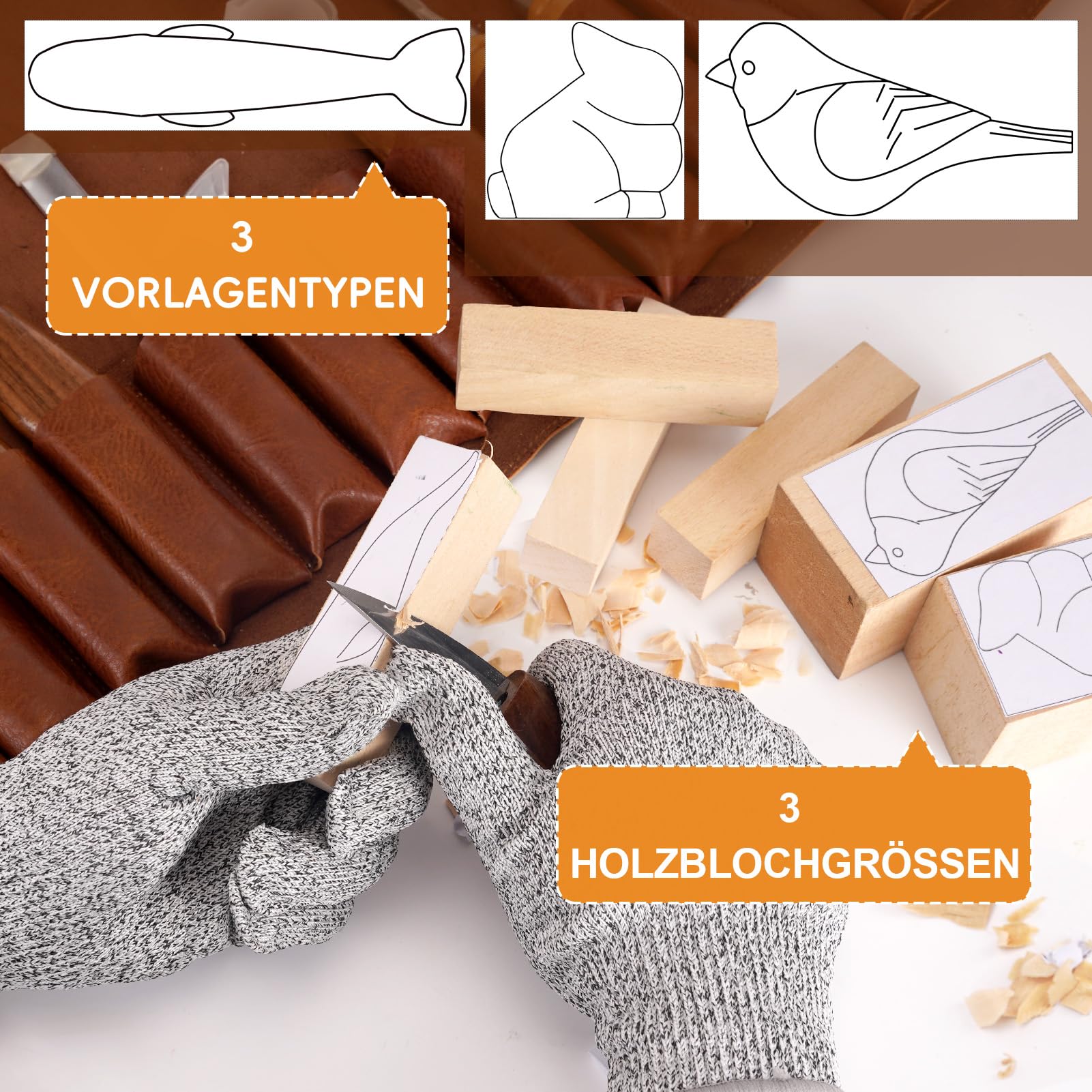 Holzschnitzwerkzeuge，27-teiliges Holzschnitzmesser-Set，Holzschnitzmesser-Werkzeugset für Anfänger mit PU-Ledertasche, feines Holzschnitzset für Heimwerker-Bildhauer und Holzbearbeitungsexperten