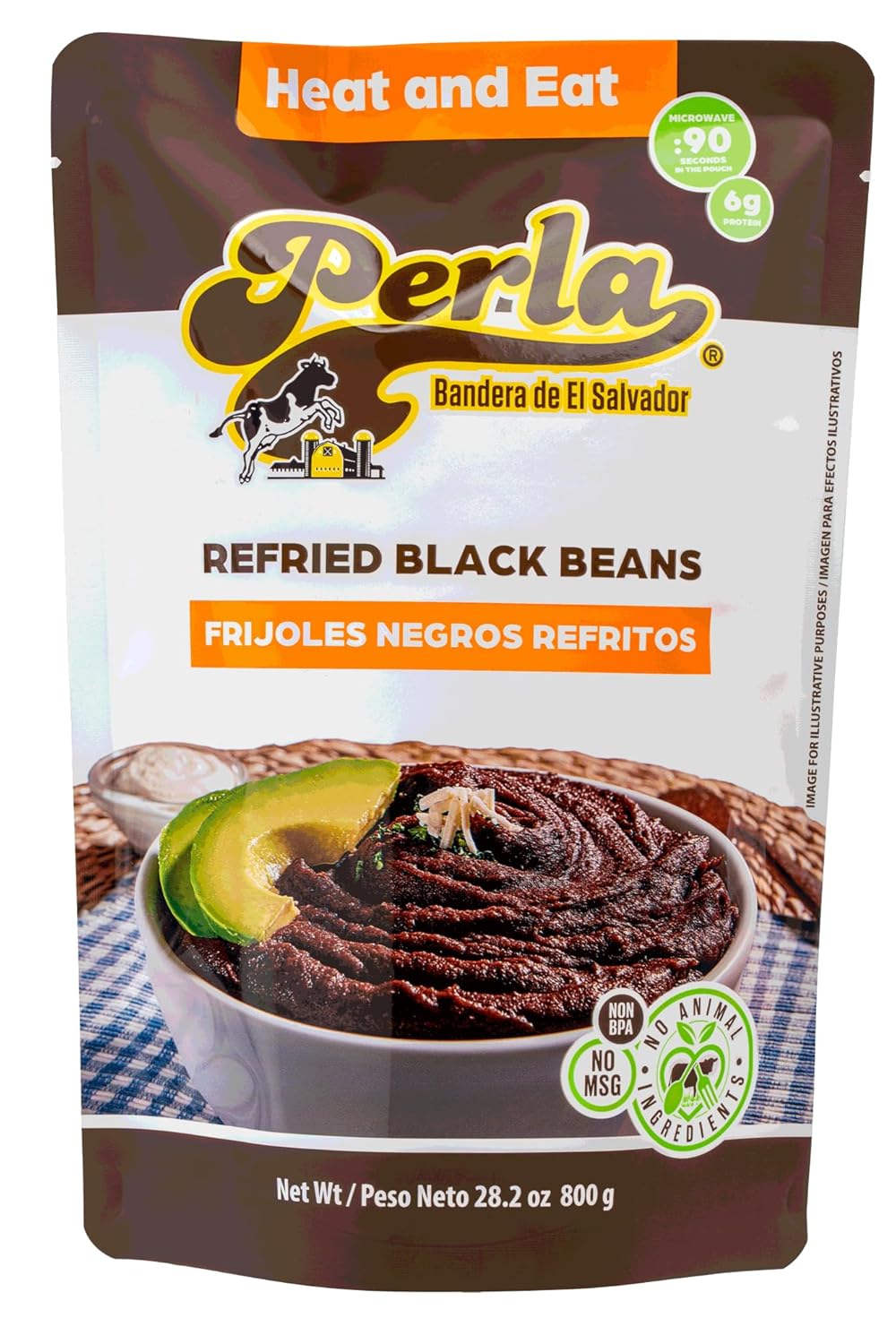 Perla Refried Black Beans - No MSG, Non BPA, No Animal Ingredients, No soy added, No Preservatives, No artificial additives, 6 Grams of Protein, Microwavable, Fully Cooked, Just heat and eat| 28 ounce (Case of 12)