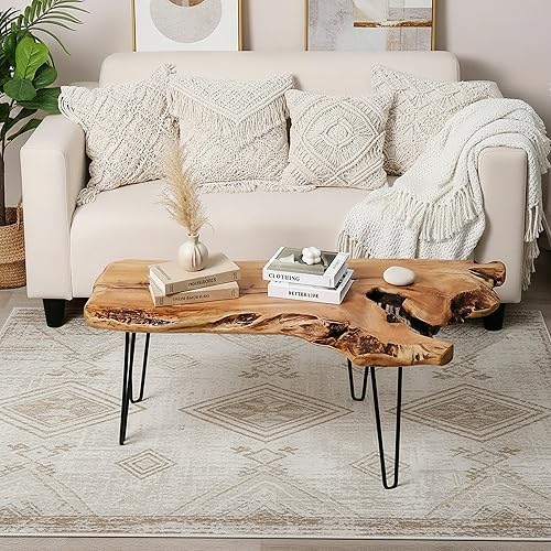 WELLAND Live Edge Cedar Wood Coffee Table 41" W x 21" D x 16" H Rustic Cocktail Table for Living Room, Patio, Bedroom, Home Office