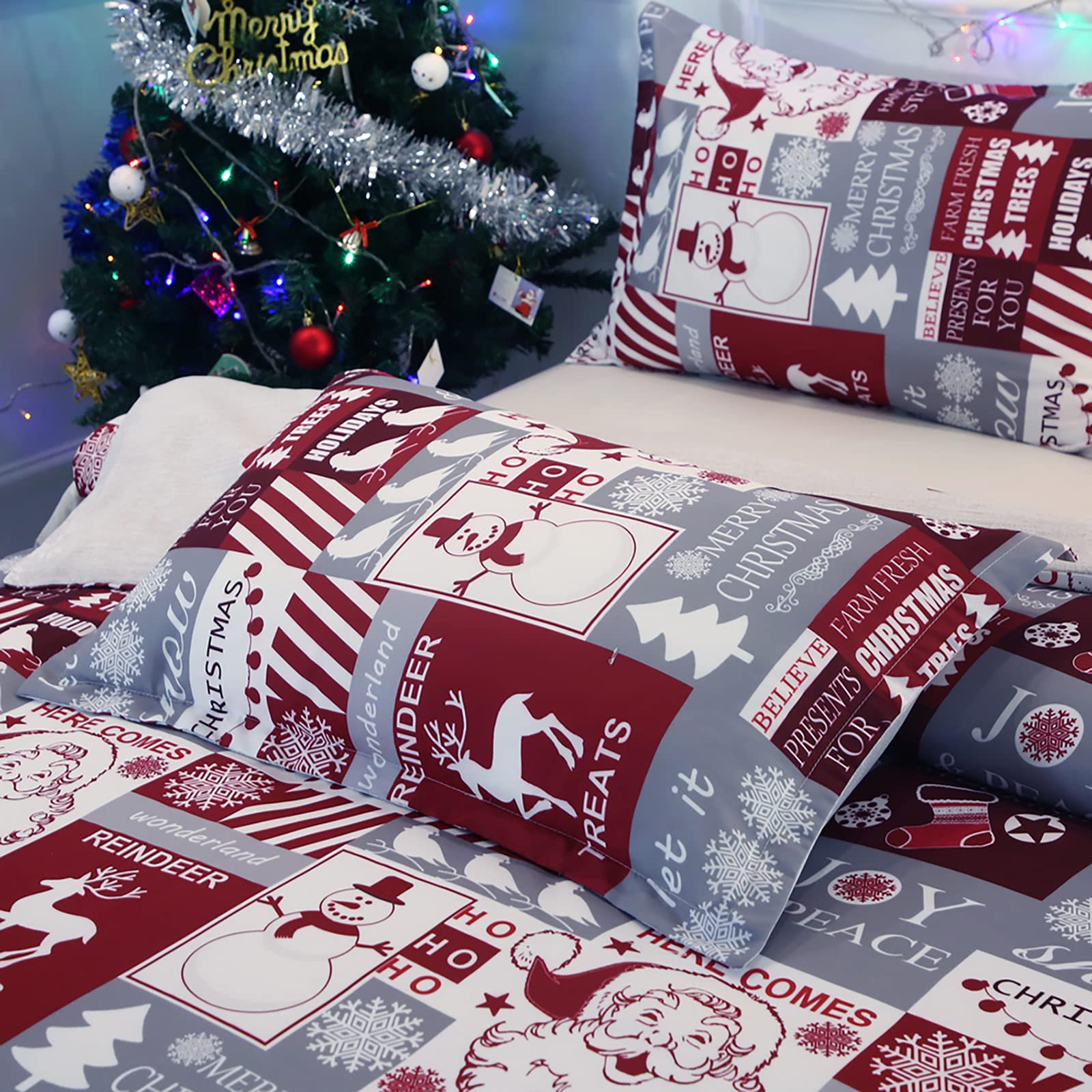 Amazon｜クリスマス寝具セット パッチワーク 枕カバー付き クリスマス