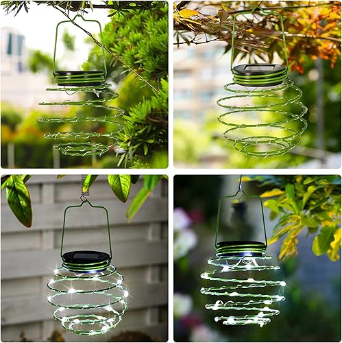 Miniatura 6 de Faroles LED solares en espiral, luces solares para jardín, luces colgantes decorativas para exteriores, luz colgante impermeable para jardín, patio,